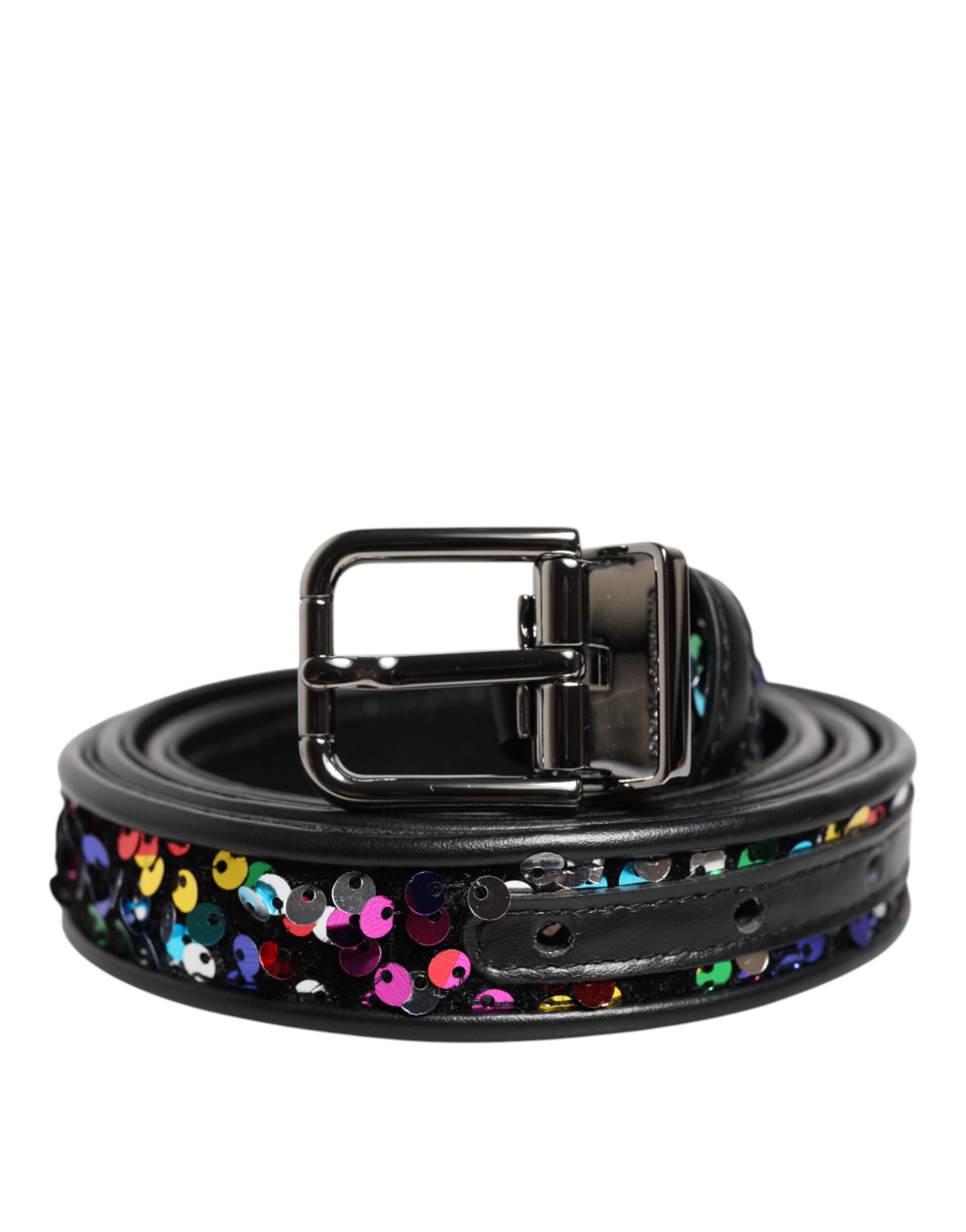 Ceinture à boucle en métal ornée de sequins noirs Dolce &amp; Gabbana