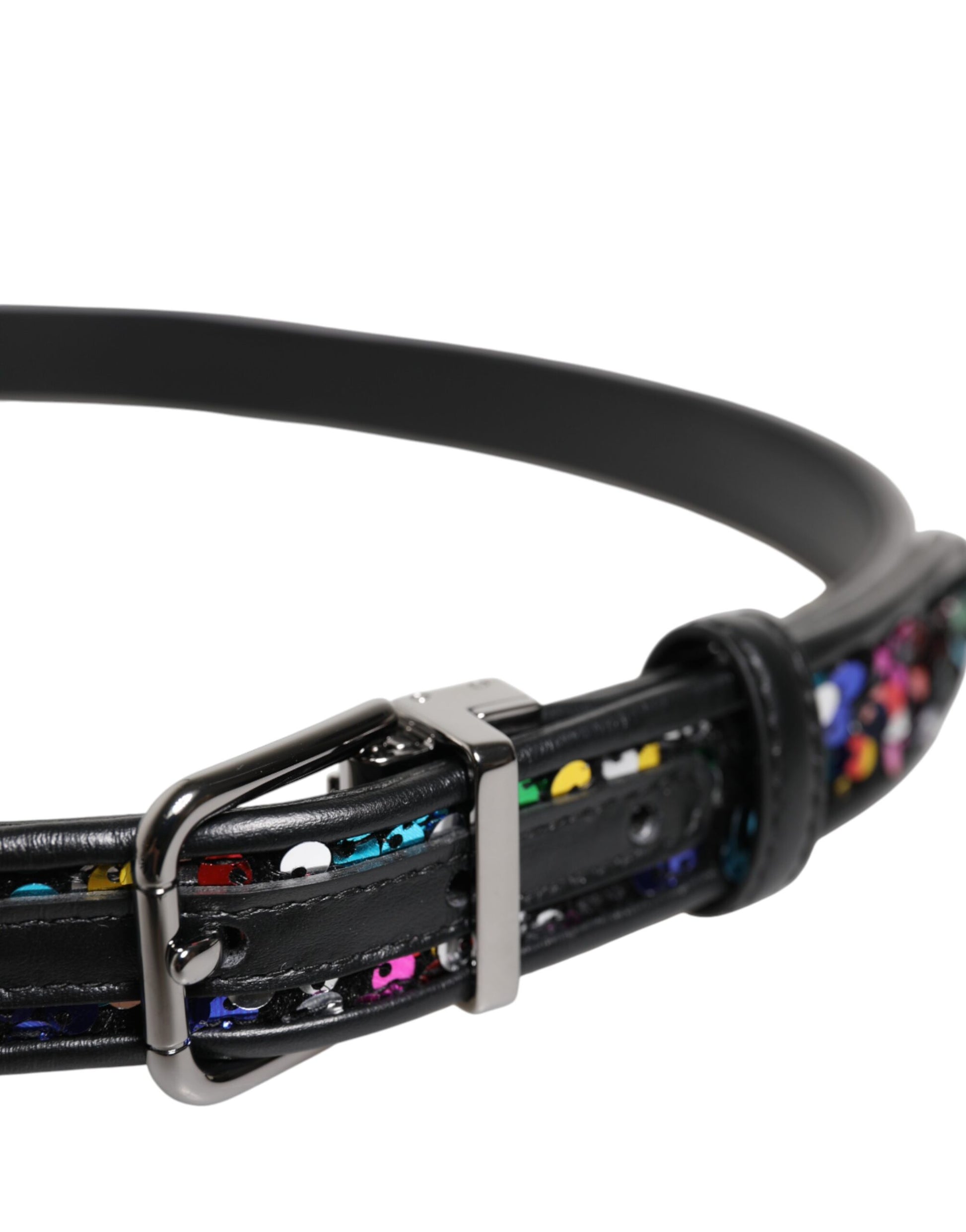 Ceinture à boucle en métal ornée de sequins noirs Dolce &amp; Gabbana