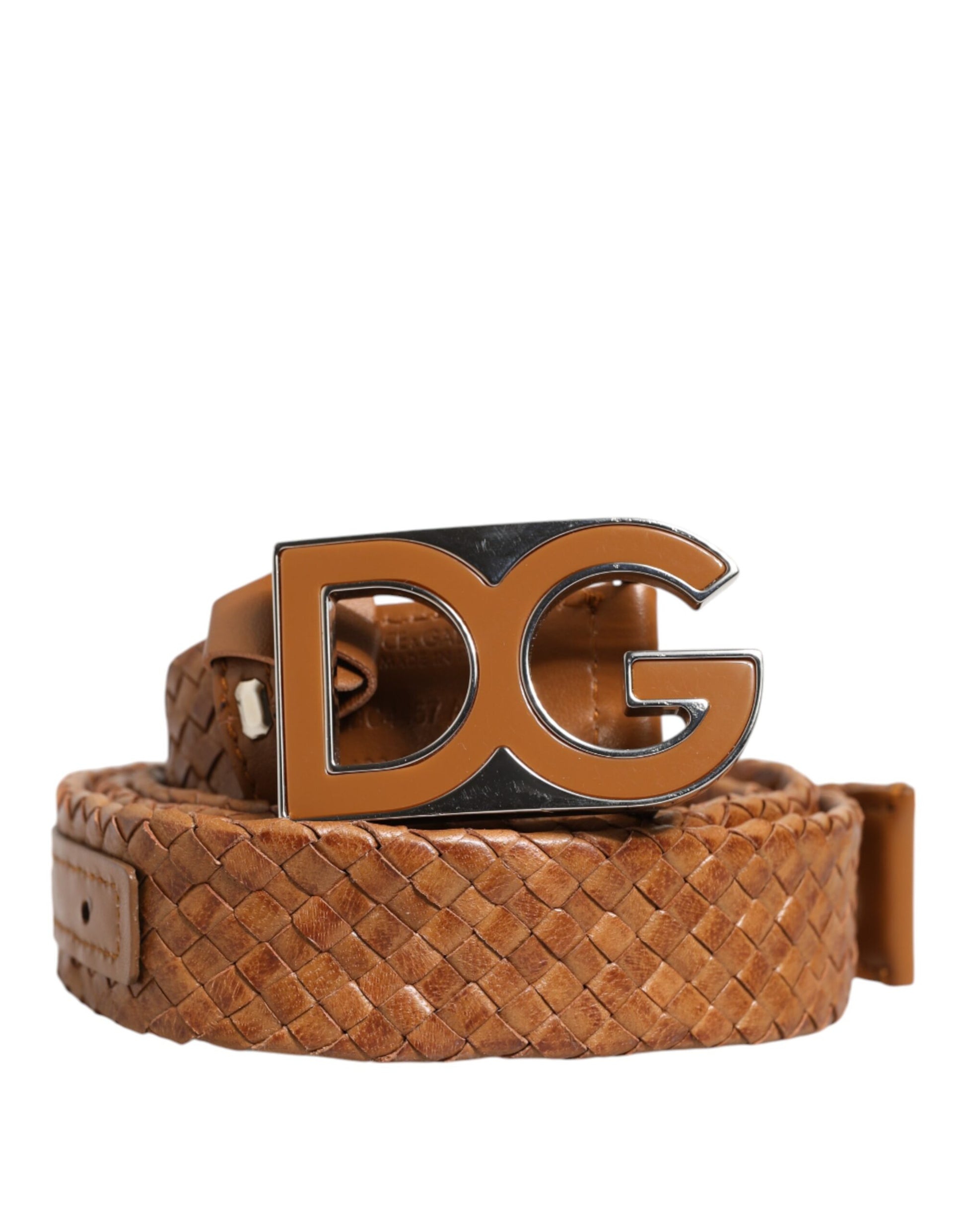 Ceinture Dolce &amp; Gabbana marron tressée avec boucle logo DG en métal