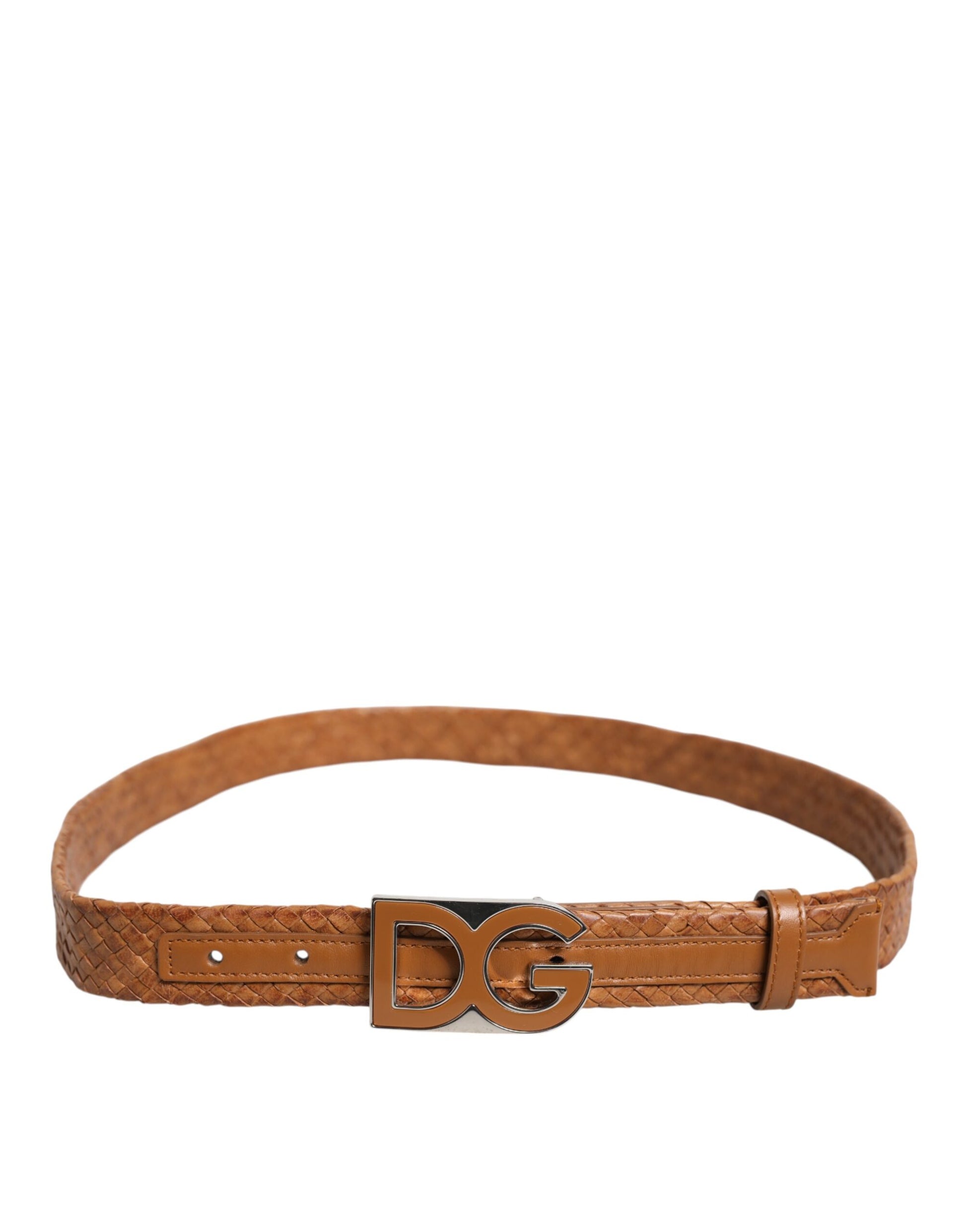 Ceinture Dolce &amp; Gabbana marron tressée avec boucle logo DG en métal