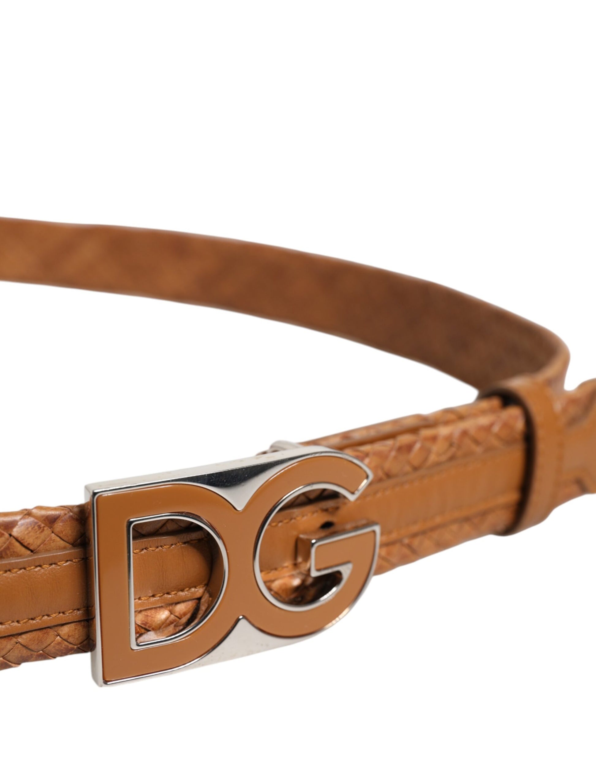 Ceinture Dolce &amp; Gabbana marron tressée avec boucle logo DG en métal