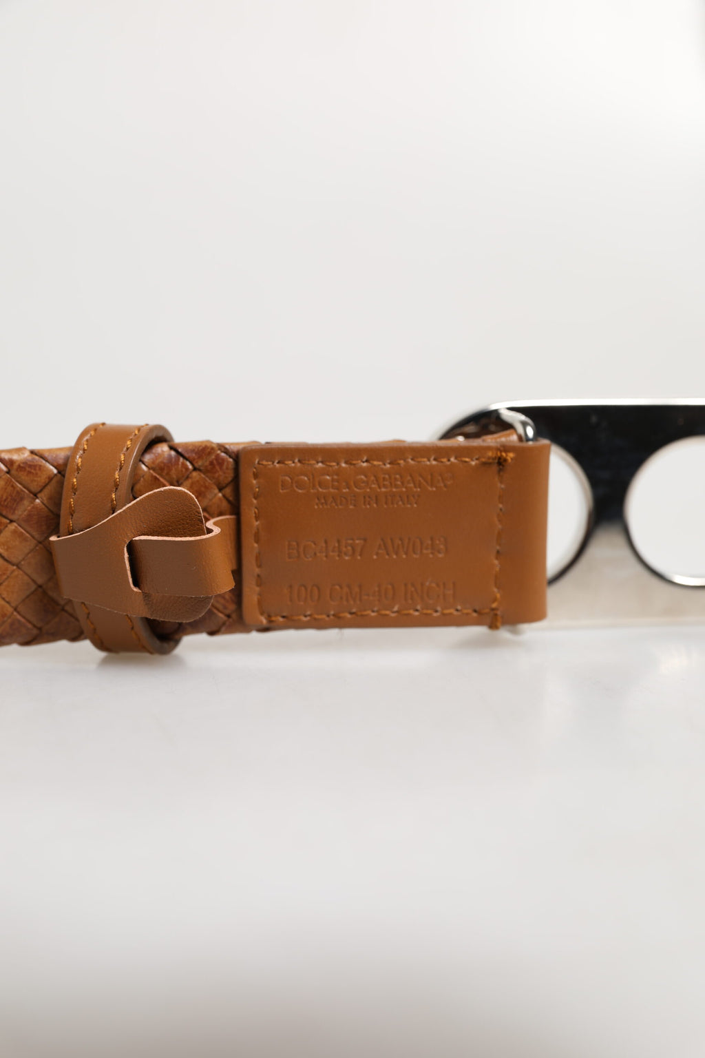 Ceinture Dolce &amp; Gabbana marron tressée avec boucle logo DG en métal