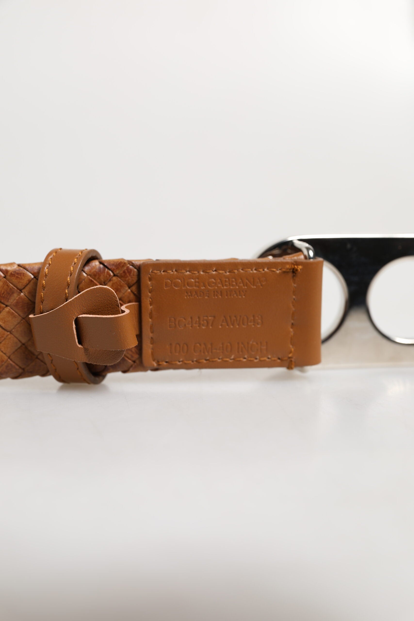 Ceinture Dolce &amp; Gabbana marron tressée avec boucle logo DG en métal