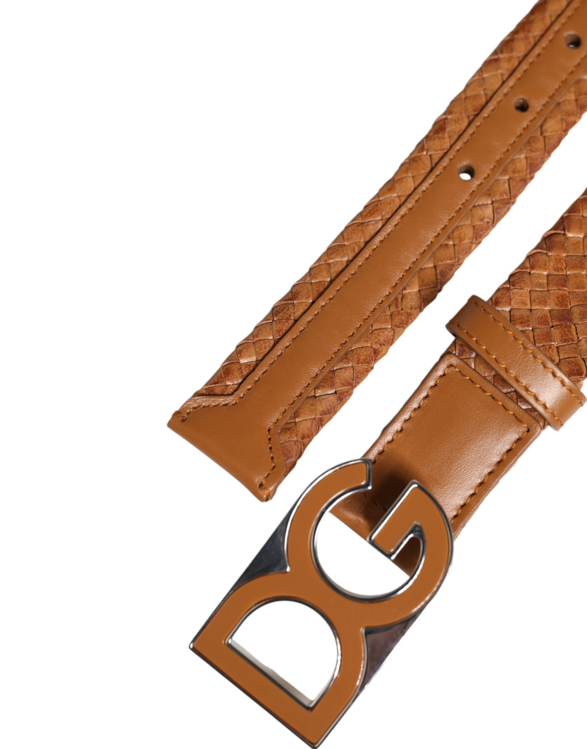 Ceinture Dolce &amp; Gabbana marron tressée avec boucle logo DG en métal