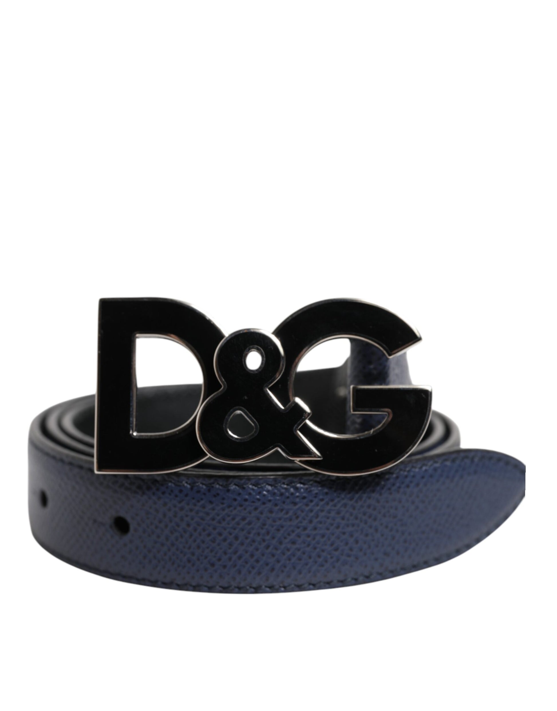 Ceinture classique en cuir bleu Dolce &amp; Gabbana avec boucle en métal et logo DG