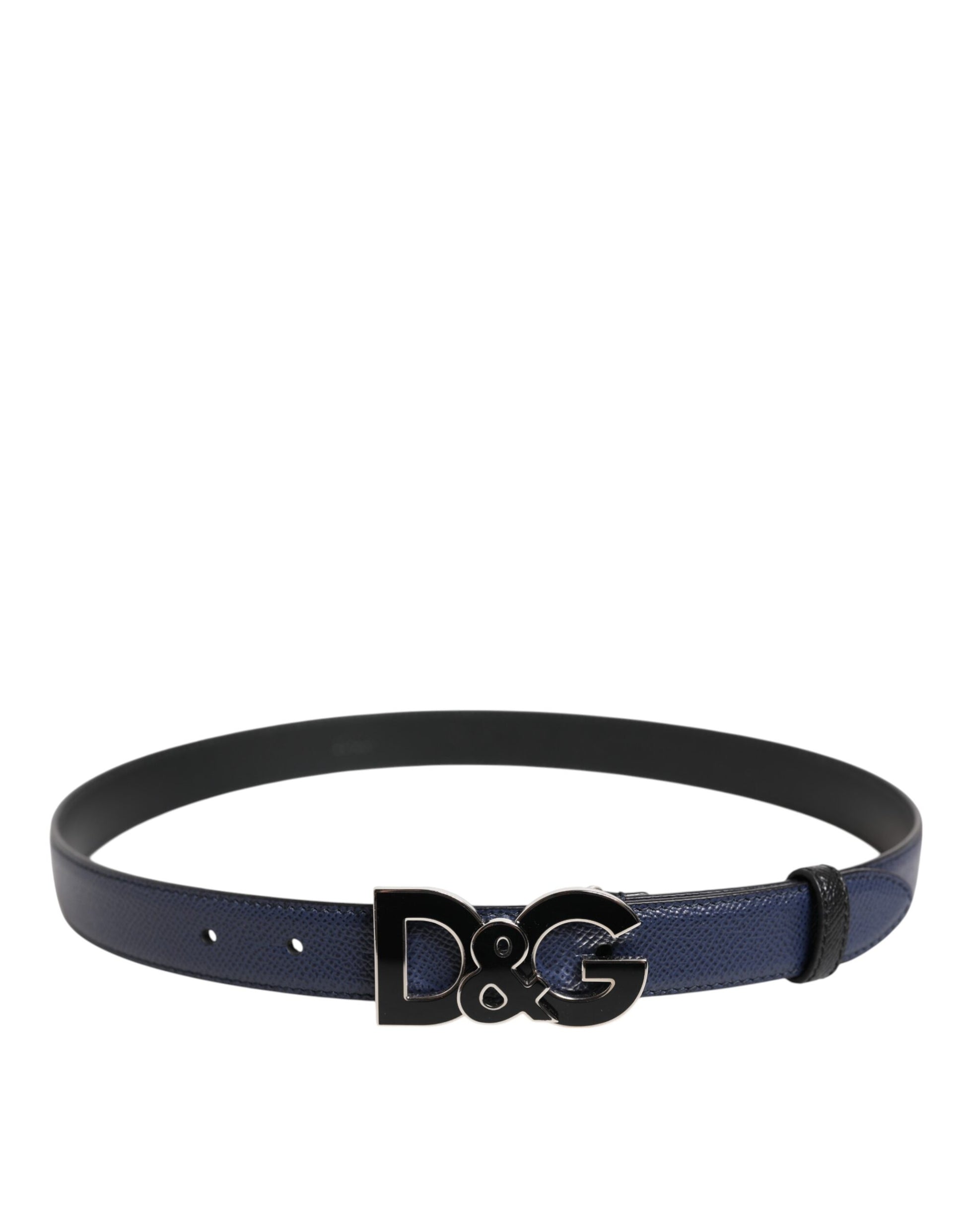 Ceinture classique en cuir bleu Dolce &amp; Gabbana avec boucle en métal et logo DG