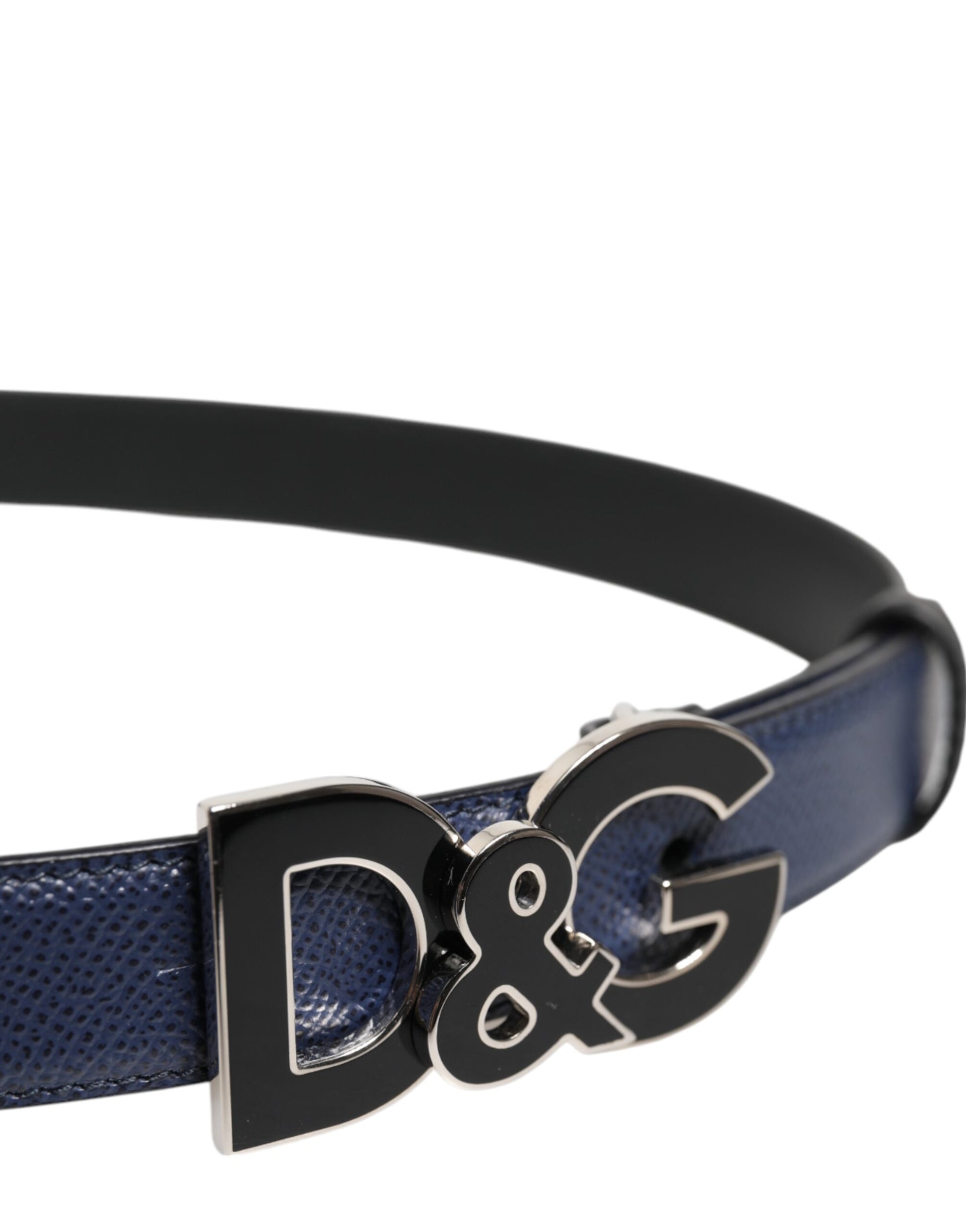 Ceinture classique en cuir bleu Dolce &amp; Gabbana avec boucle en métal et logo DG