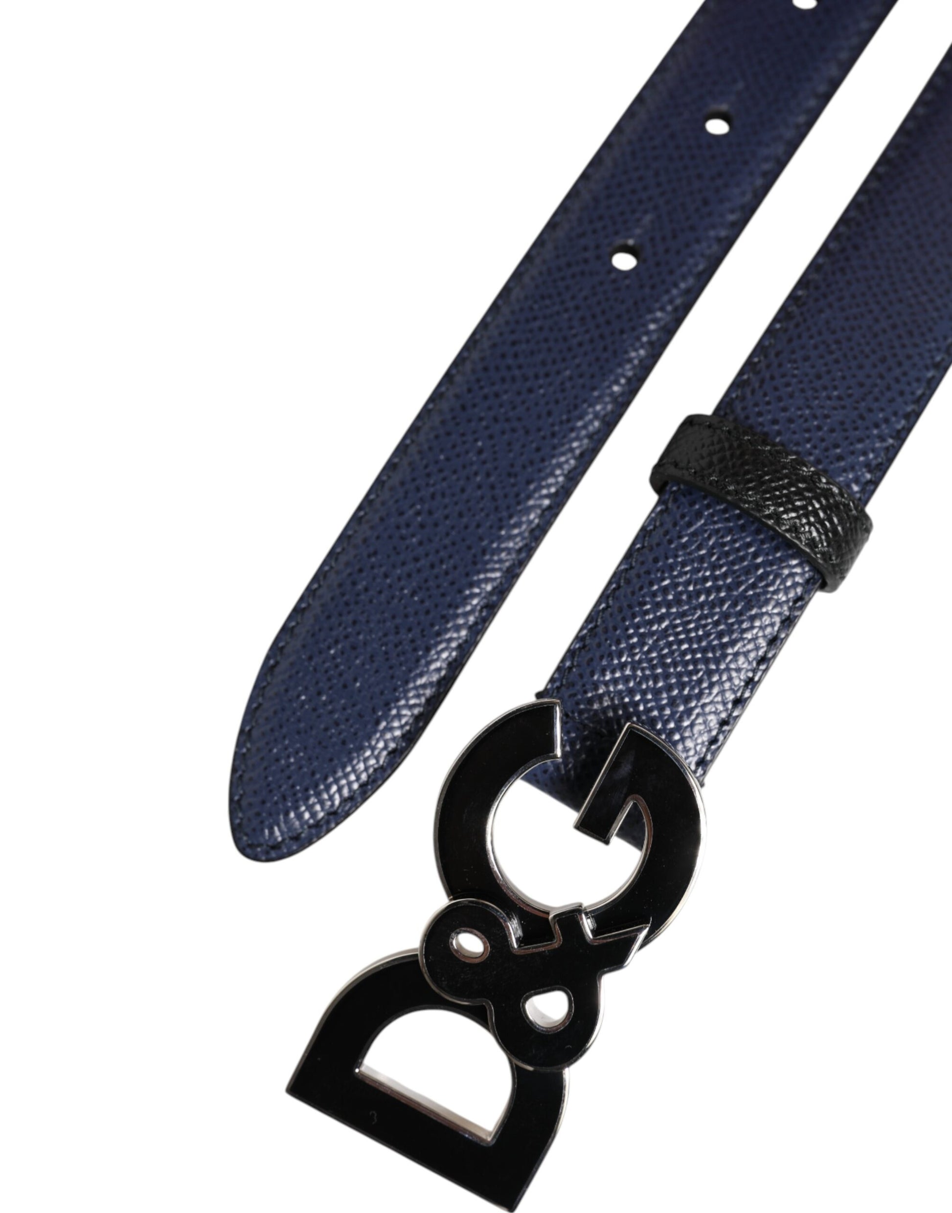 Ceinture classique en cuir bleu Dolce &amp; Gabbana avec boucle en métal et logo DG