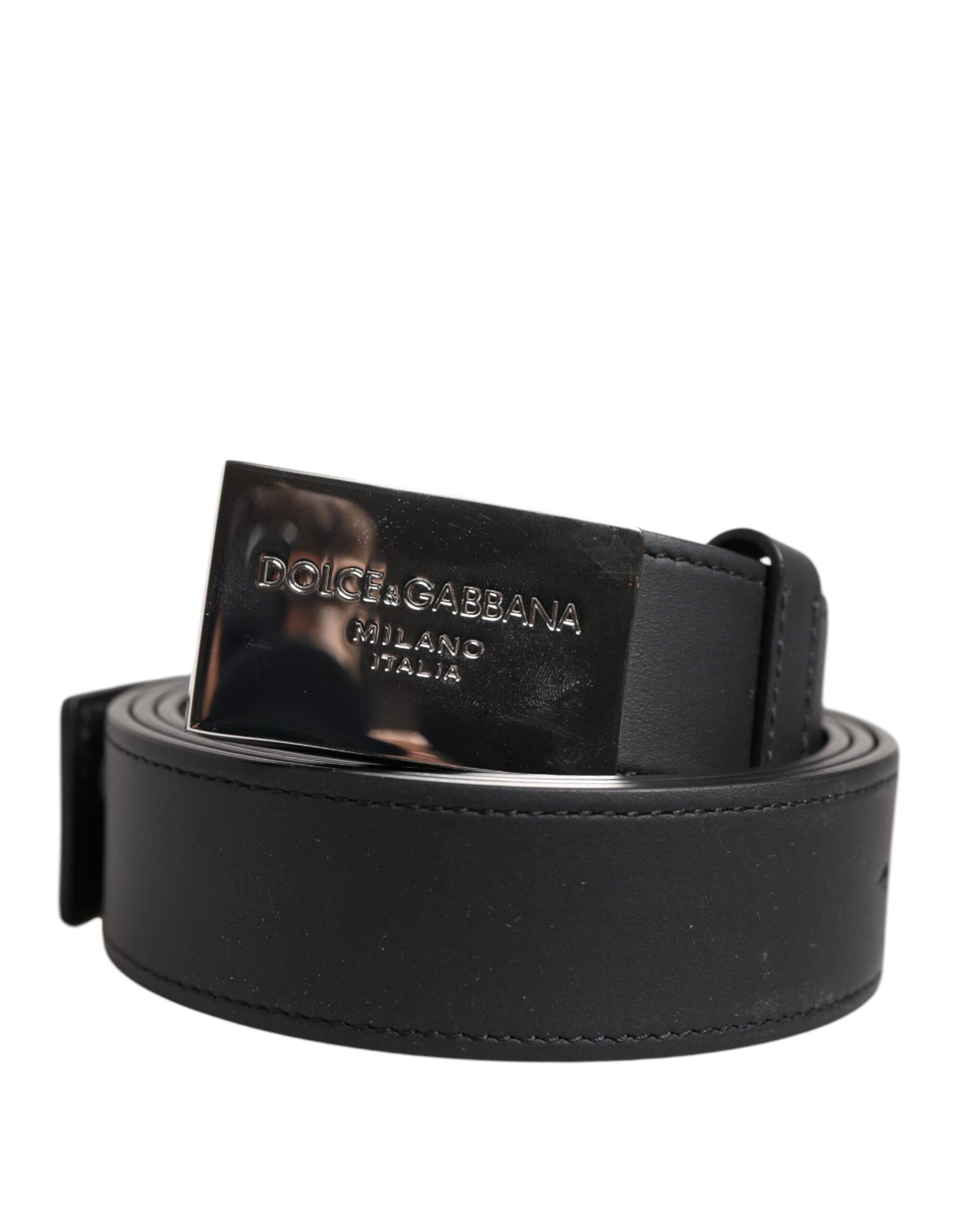 Ceinture classique en cuir noir Dolce &amp; Gabbana avec boucle en métal et logo