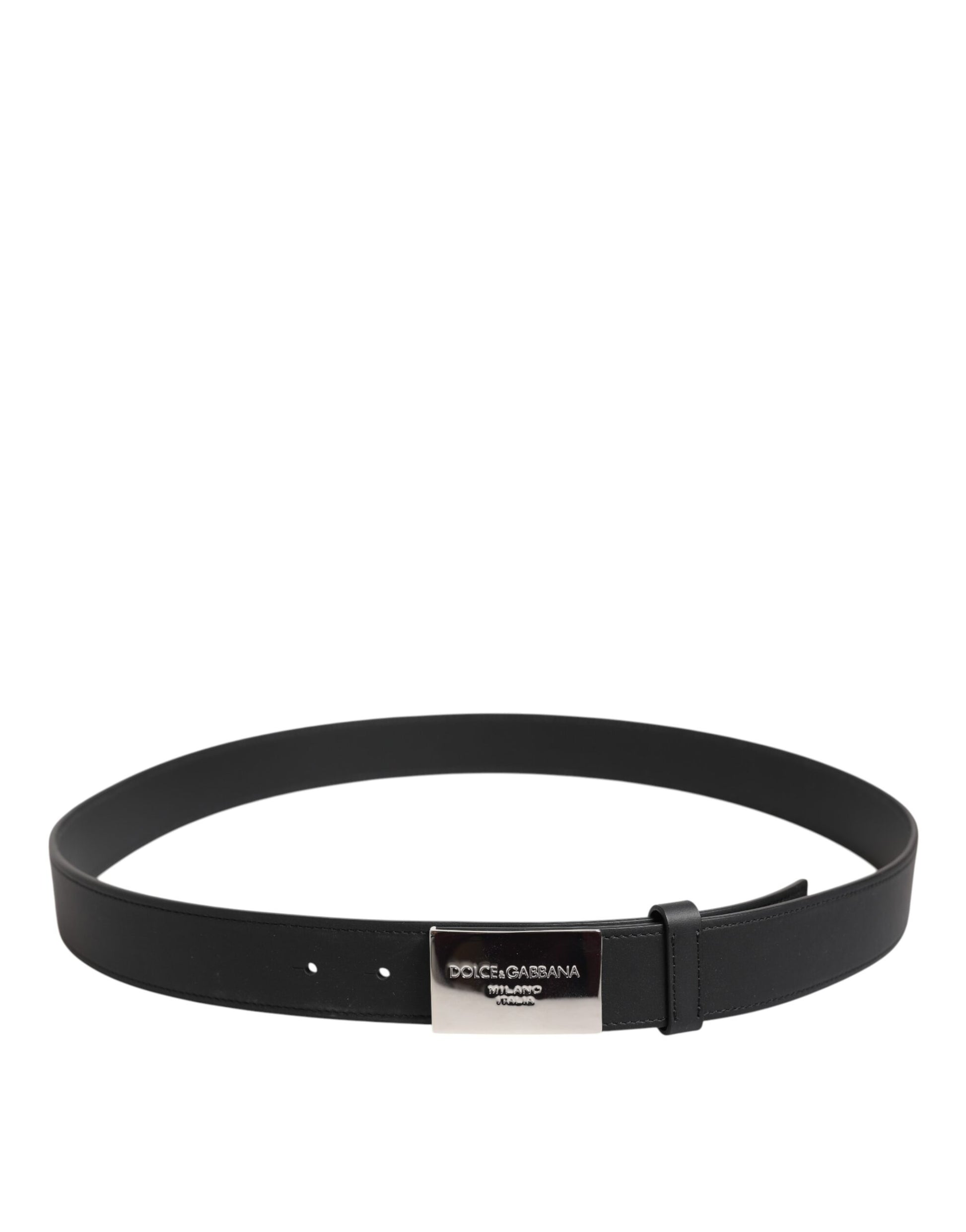 Ceinture classique en cuir noir Dolce &amp; Gabbana avec boucle en métal et logo