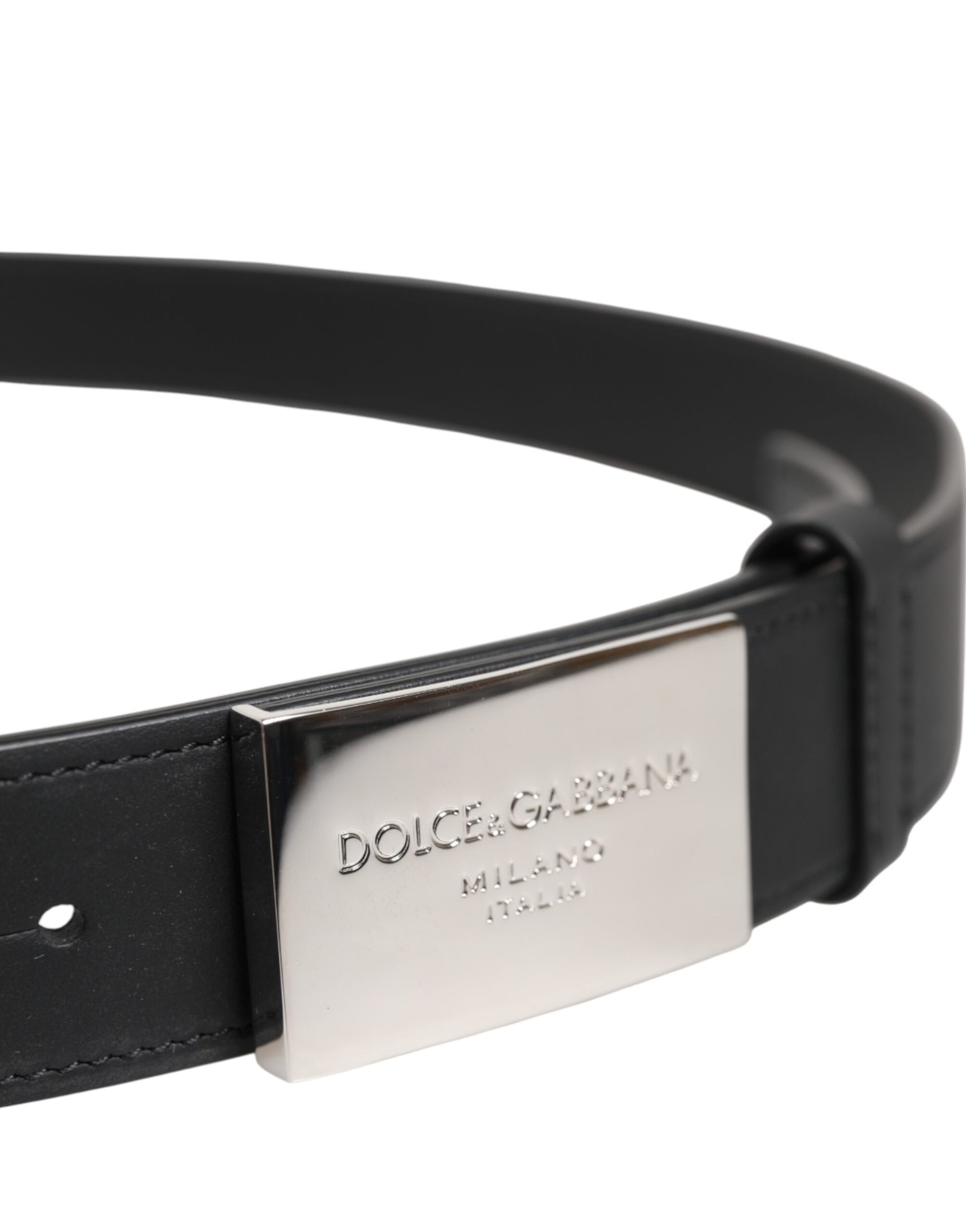 Ceinture classique en cuir noir Dolce &amp; Gabbana avec boucle en métal et logo