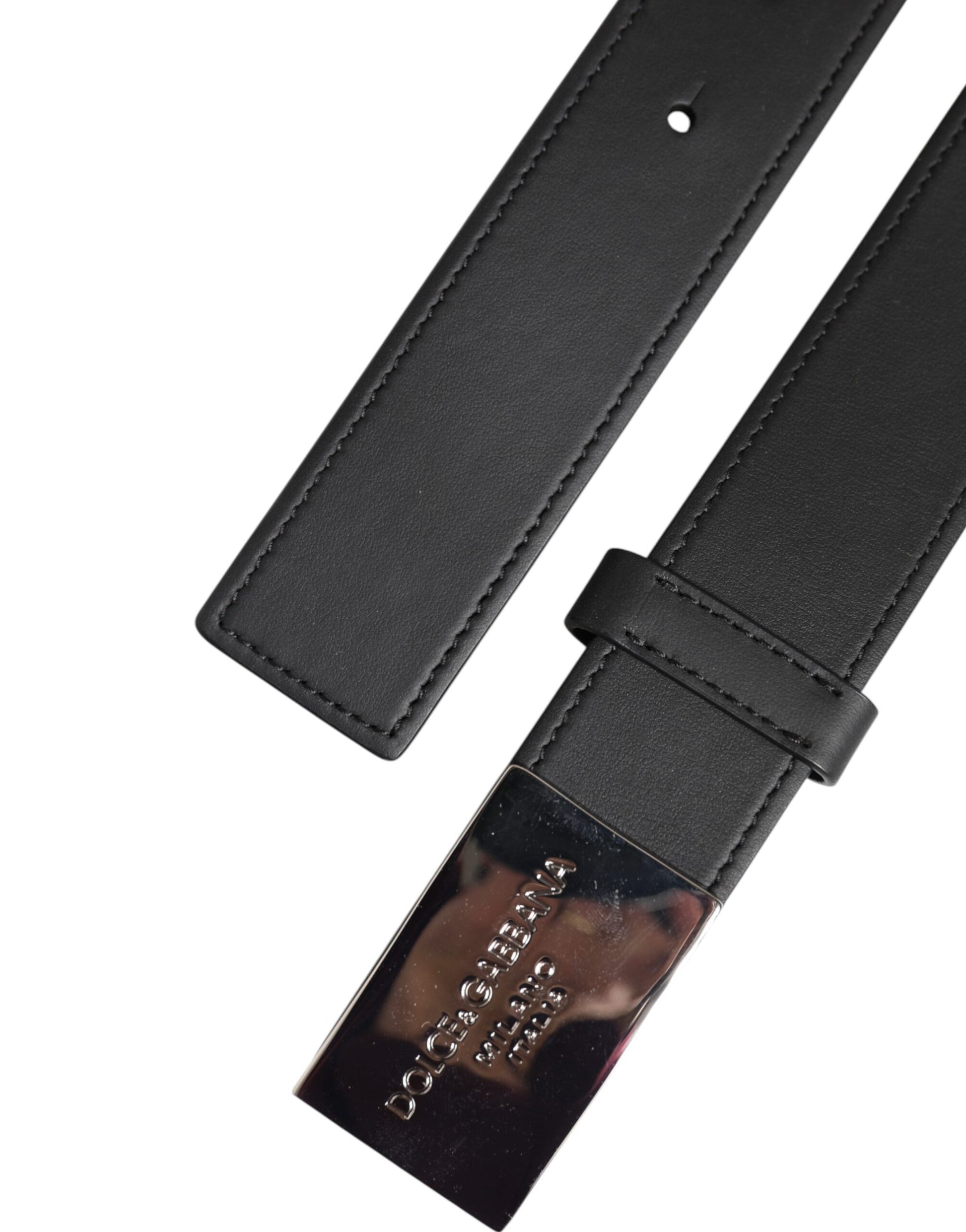 Ceinture classique en cuir noir Dolce &amp; Gabbana avec boucle en métal et logo