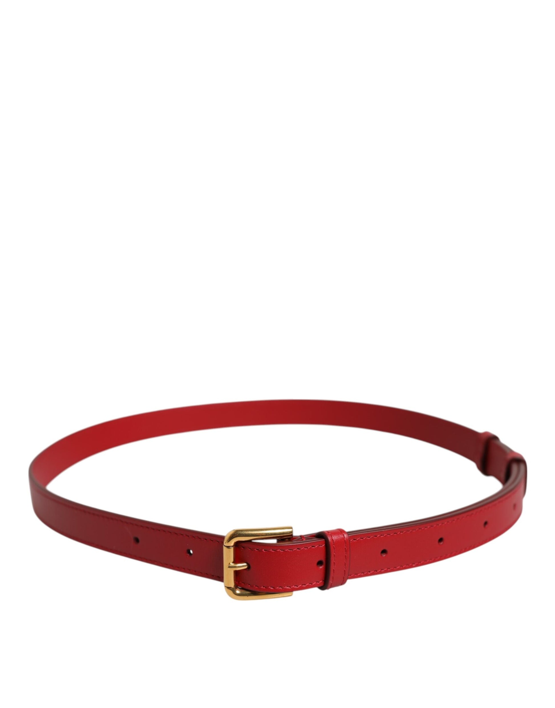 Dolce & Gabbana Red Logo Engraved Metal Waist Buckle Belt