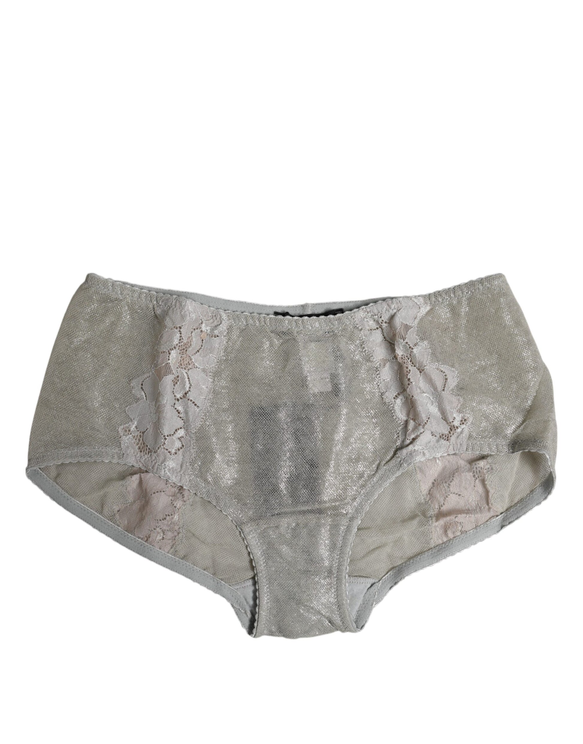 Culotte taille haute en coton gris à dentelle florale Dolce &amp; Gabbana