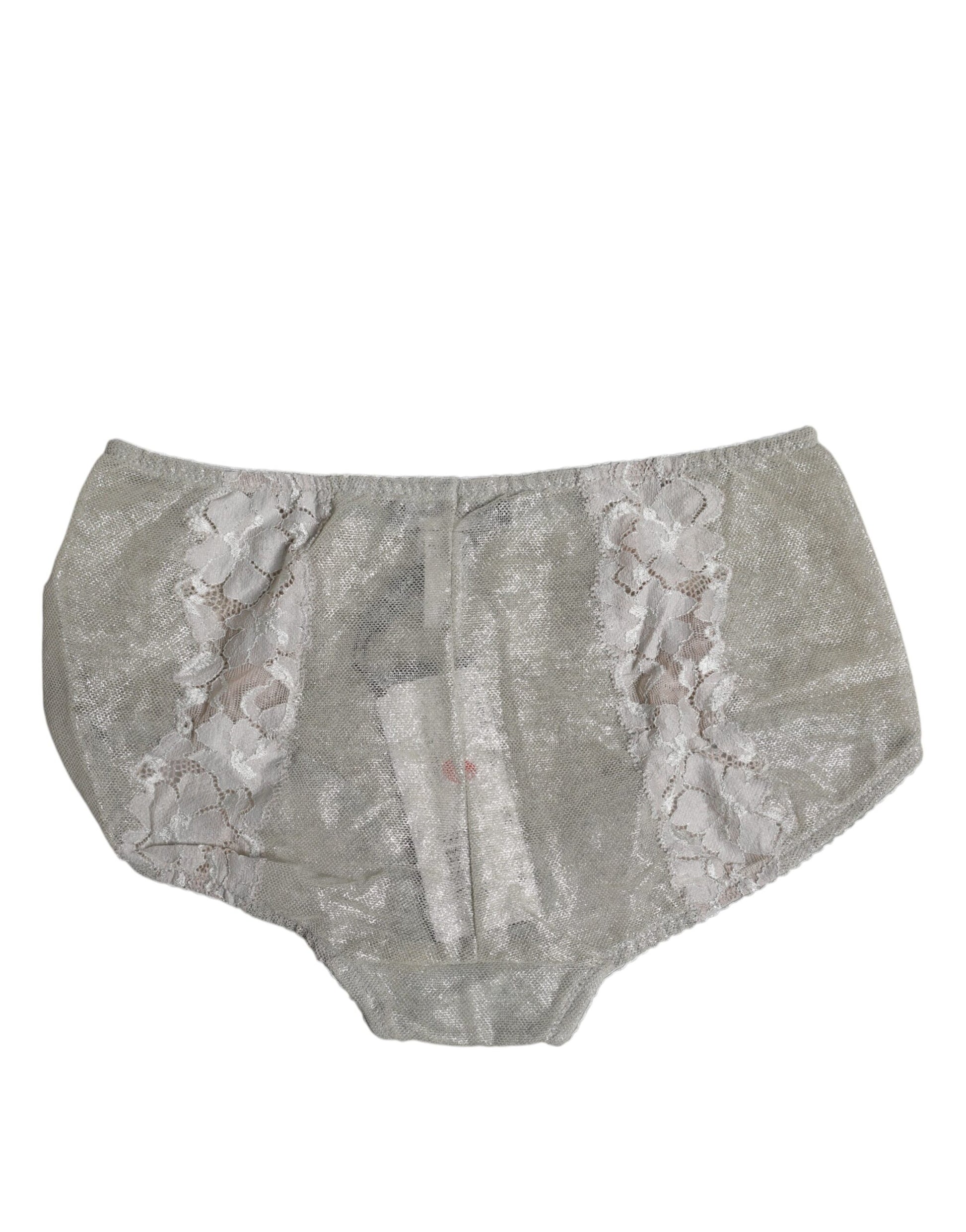 Culotte taille haute en coton gris à dentelle florale Dolce &amp; Gabbana