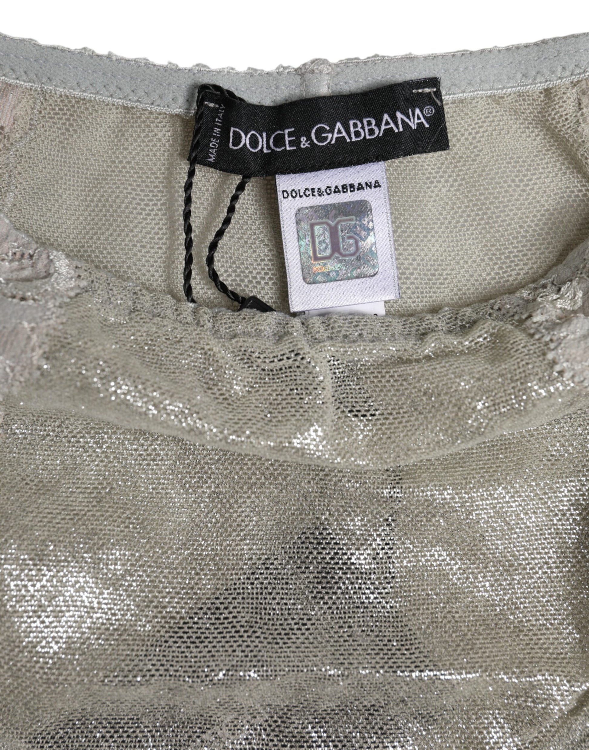 Culotte taille haute en coton gris à dentelle florale Dolce &amp; Gabbana