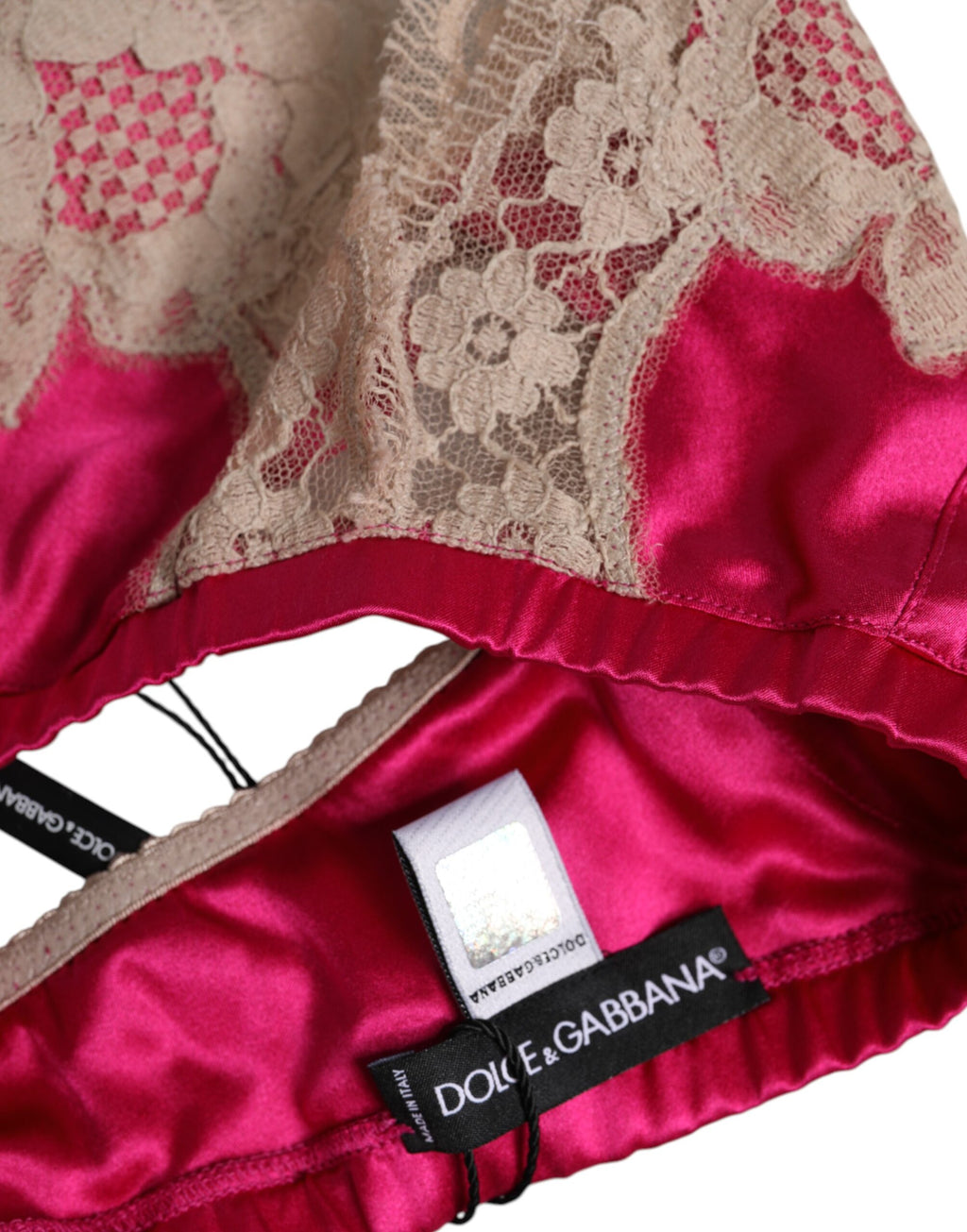Soutien-gorge sans armatures Dolce &amp; Gabbana en soie et dentelle florale magenta