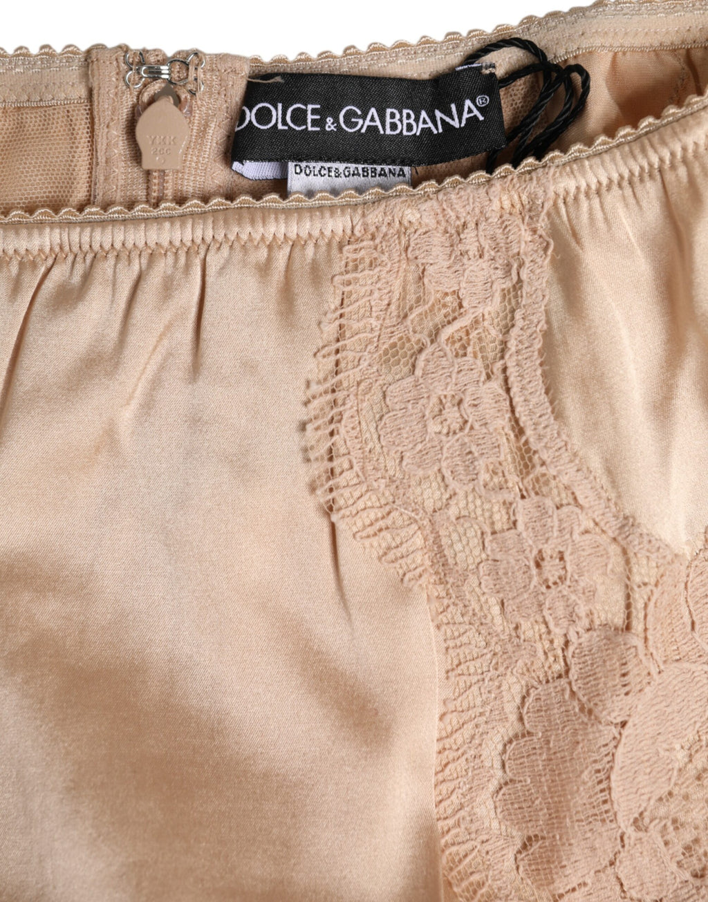 Culotte bikini taille haute en dentelle de soie beige Dolce &amp; Gabbana