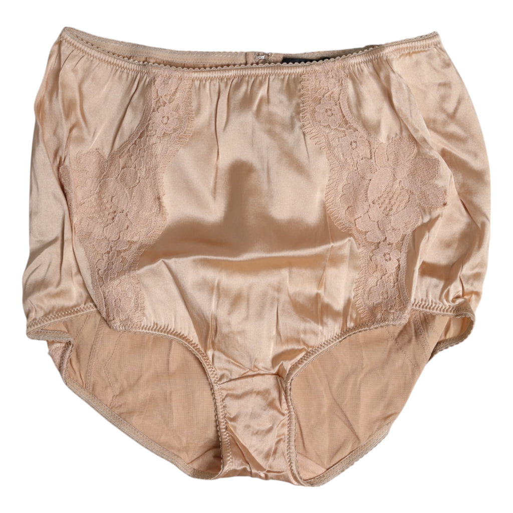 Culotte bikini taille haute en dentelle de soie beige Dolce &amp; Gabbana