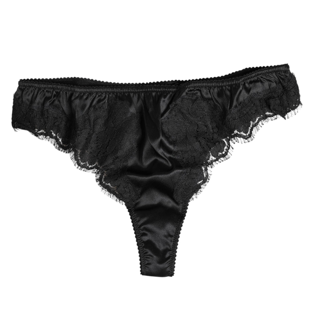 Culotte bikini extensible en dentelle de soie noire Dolce &amp; Gabbana