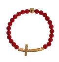 Bracelet Nialaya en argent 925 avec croix en or et corail rouge et zircone cubique