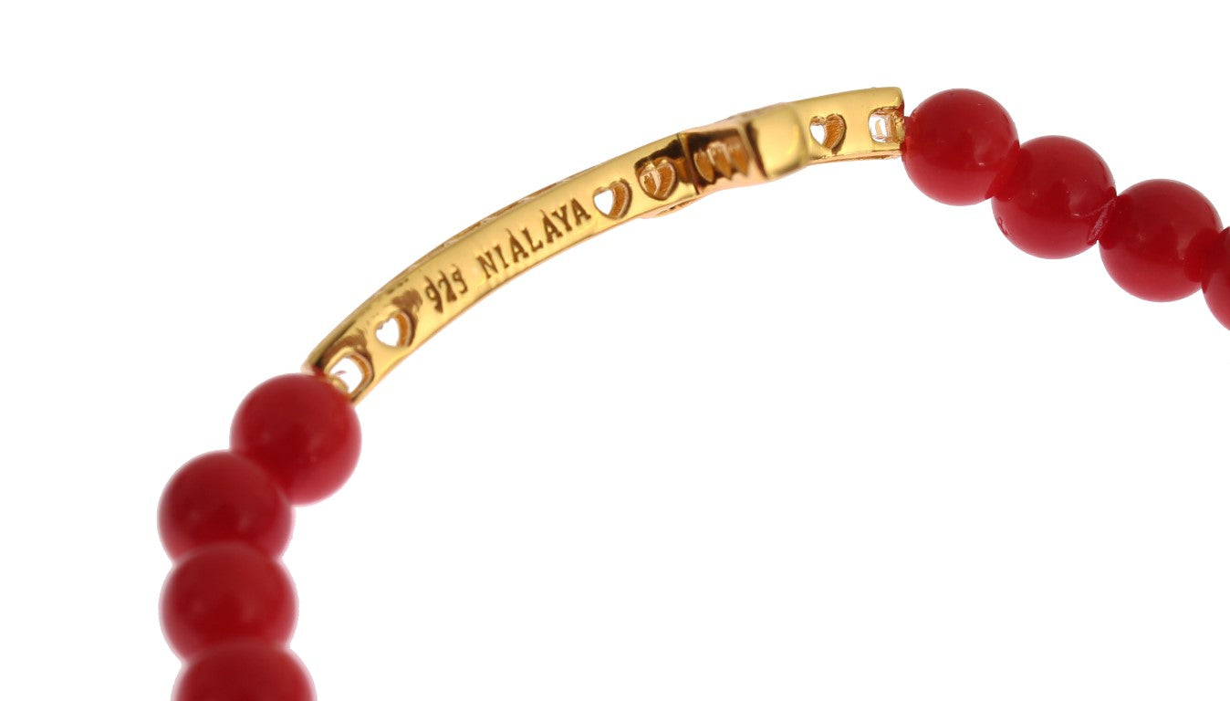 Bracelet Nialaya en argent 925 avec croix en or et corail rouge et zircone cubique