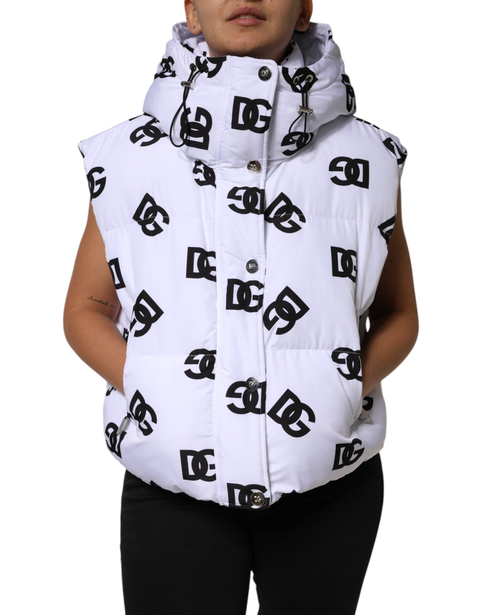 Doudoune en polyester Dolce &amp; Gabbana blanche et noire DG Mania