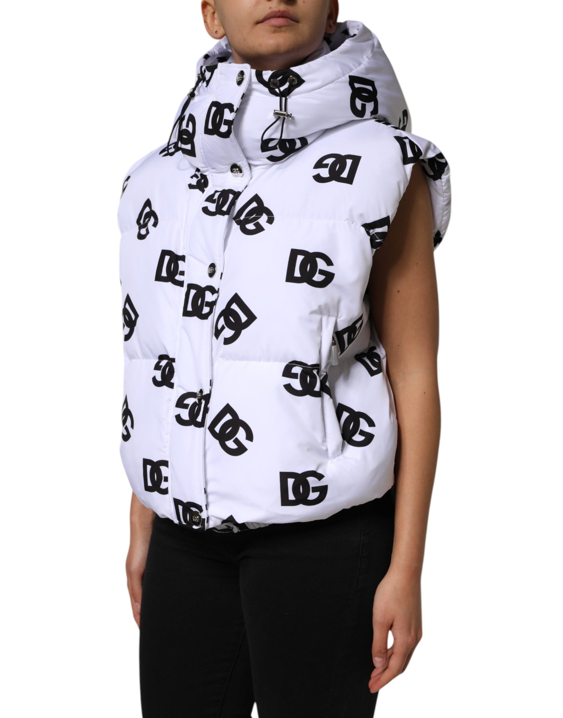 Doudoune en polyester Dolce &amp; Gabbana blanche et noire DG Mania
