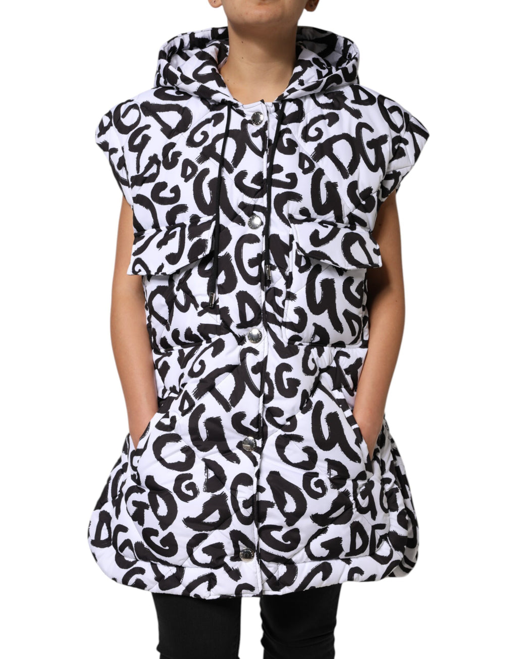 Doudoune à capuche sans manches Dolce &amp; Gabbana blanche DG Mania