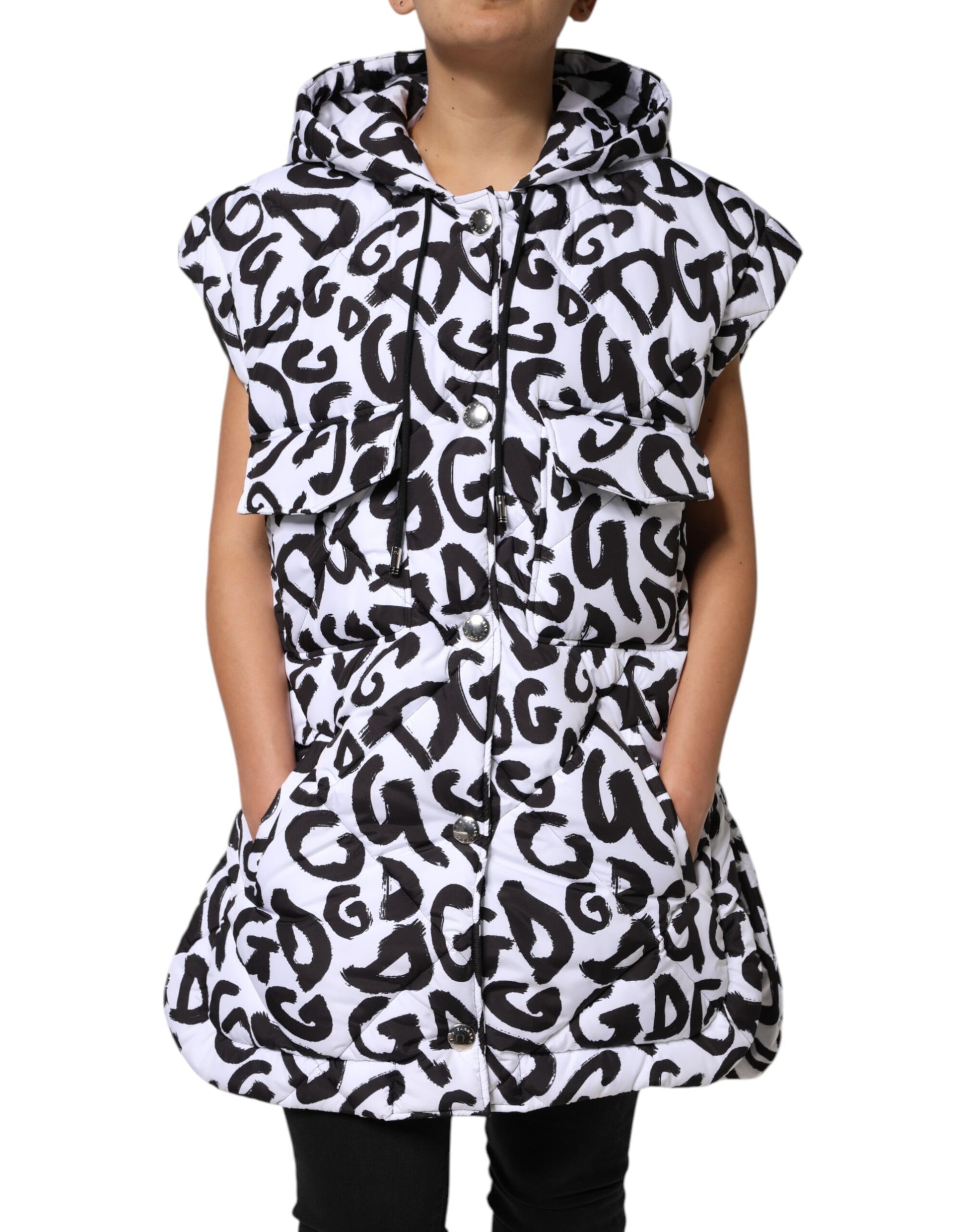Doudoune à capuche sans manches Dolce &amp; Gabbana blanche DG Mania