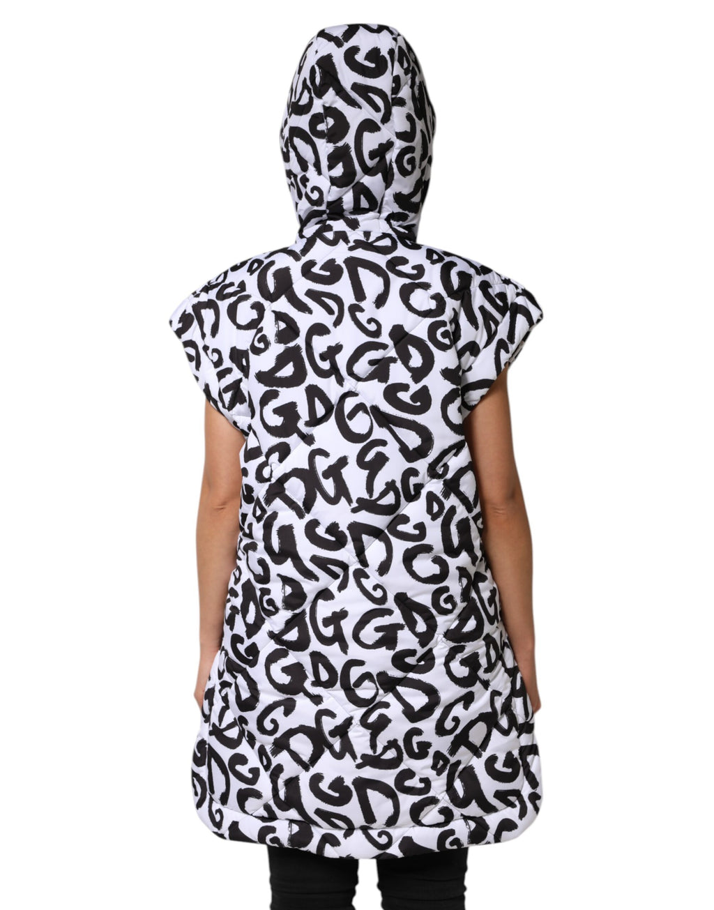 Doudoune à capuche sans manches Dolce &amp; Gabbana blanche DG Mania