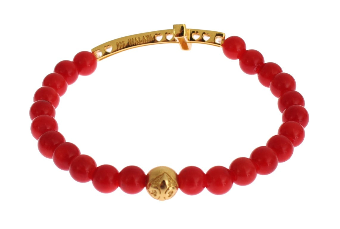Bracelet Nialaya en argent 925 avec croix en or et corail rouge et zircone cubique