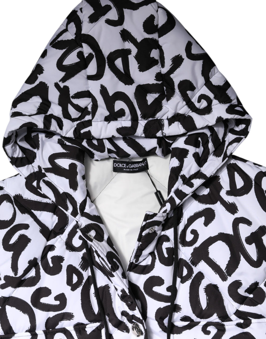 Doudoune à capuche sans manches Dolce &amp; Gabbana blanche DG Mania