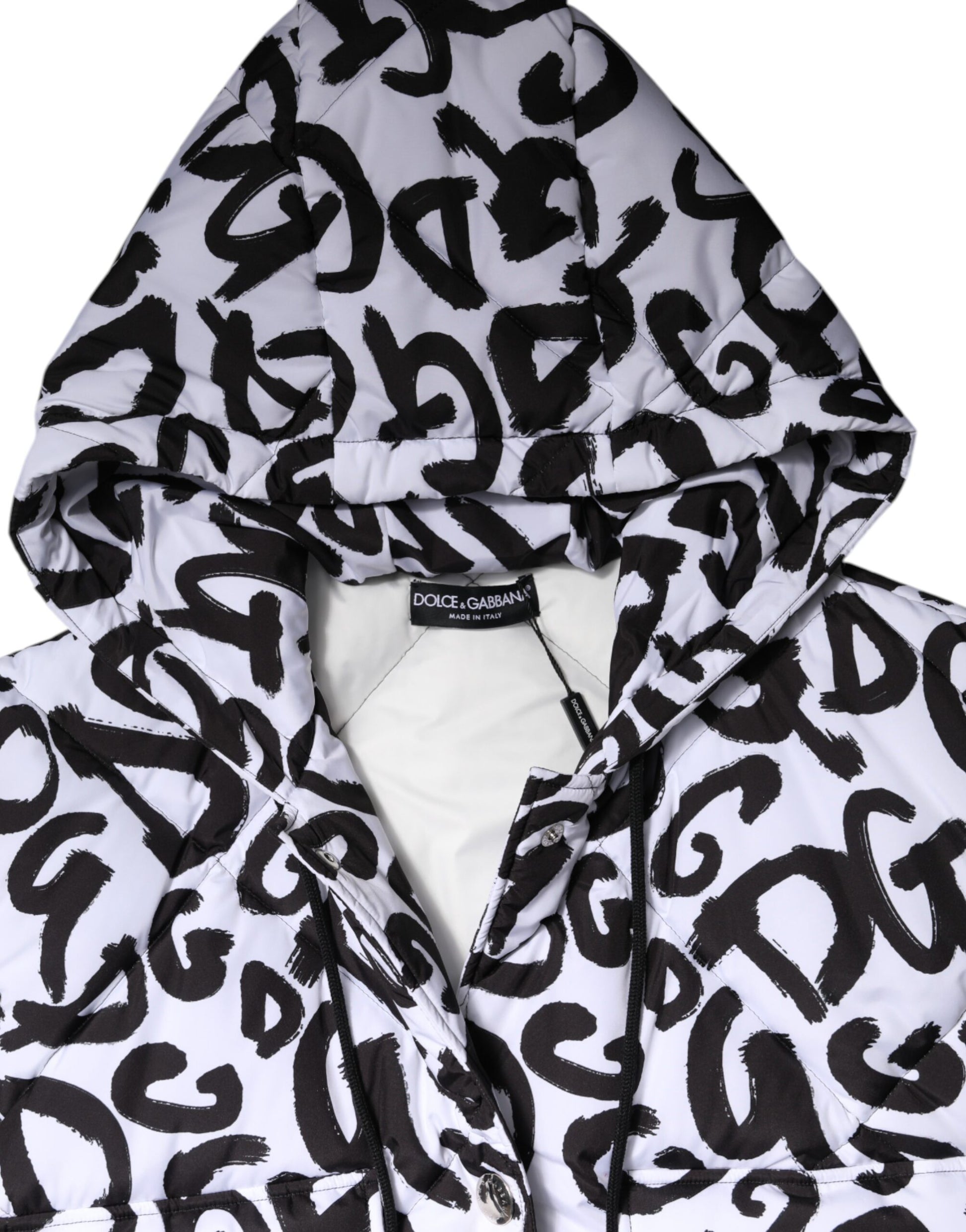 Doudoune à capuche sans manches Dolce &amp; Gabbana blanche DG Mania