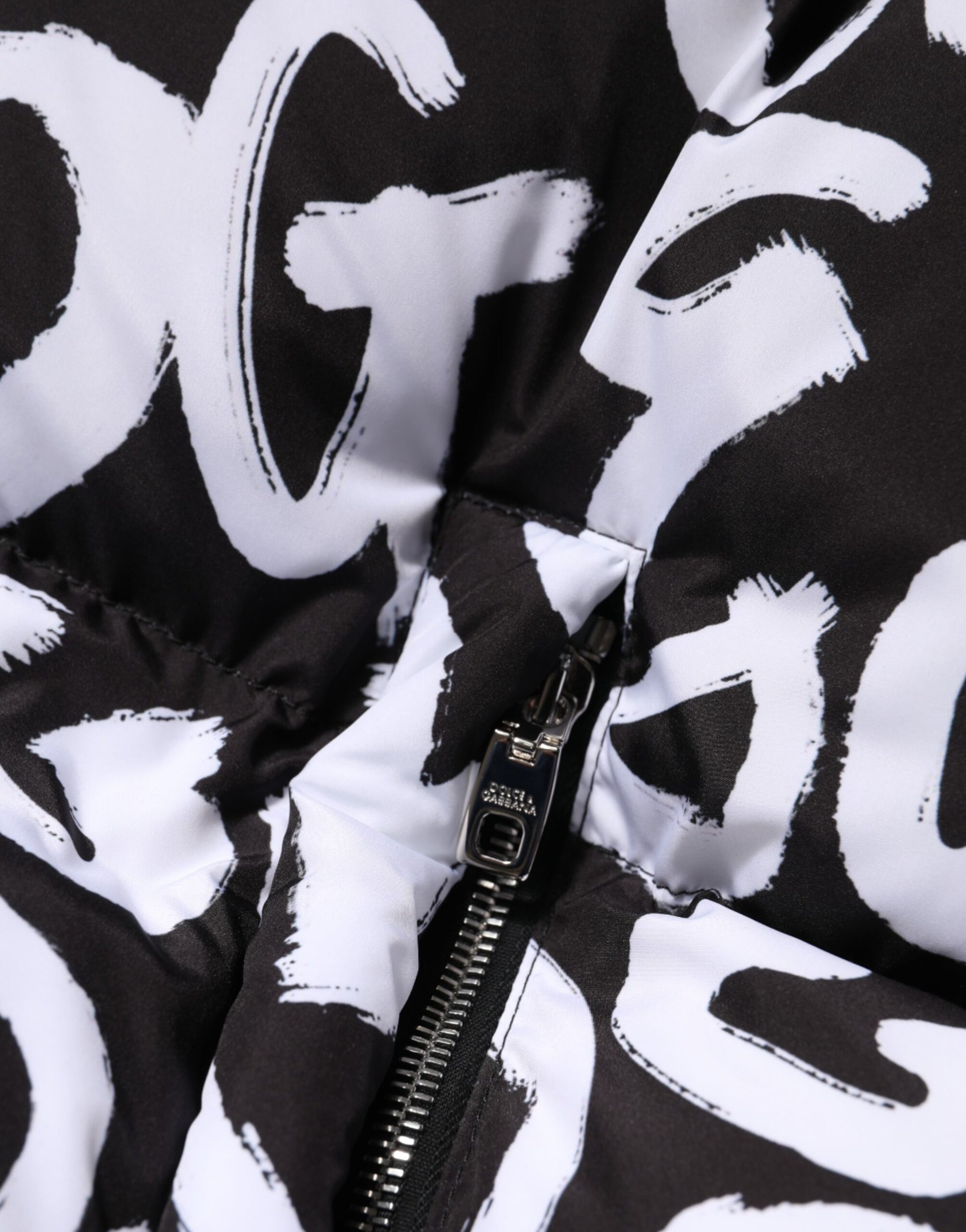 Dolce &amp; Gabbana Manteau long à capuche noir et blanc DG Mania