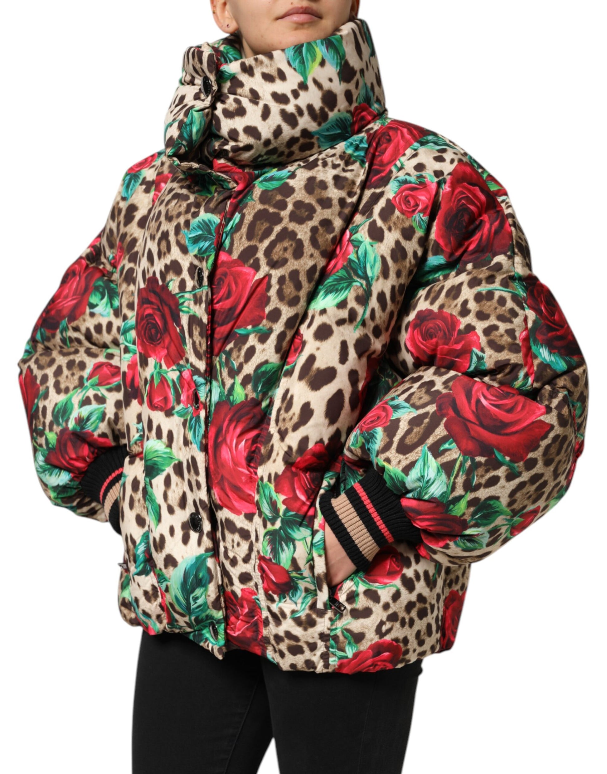 Dolce &amp; Gabbana Doudoune matelassée multicolore à imprimé léopard et roses
