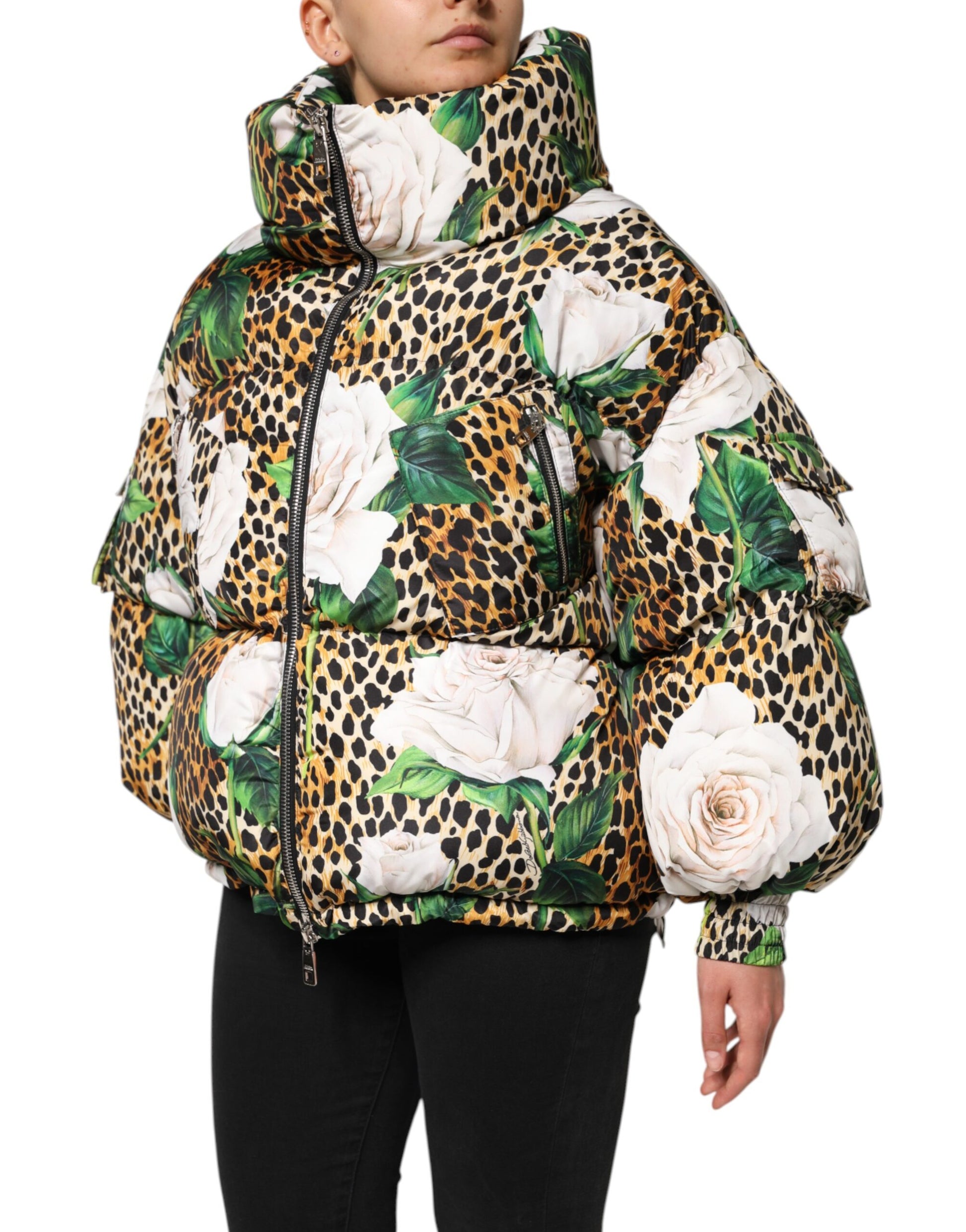 Dolce &amp; Gabbana Doudoune matelassée multicolore à imprimé léopard et roses