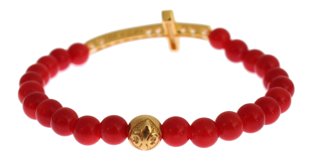 Bracelet Nialaya en argent 925 avec croix en or et corail rouge et zircone cubique