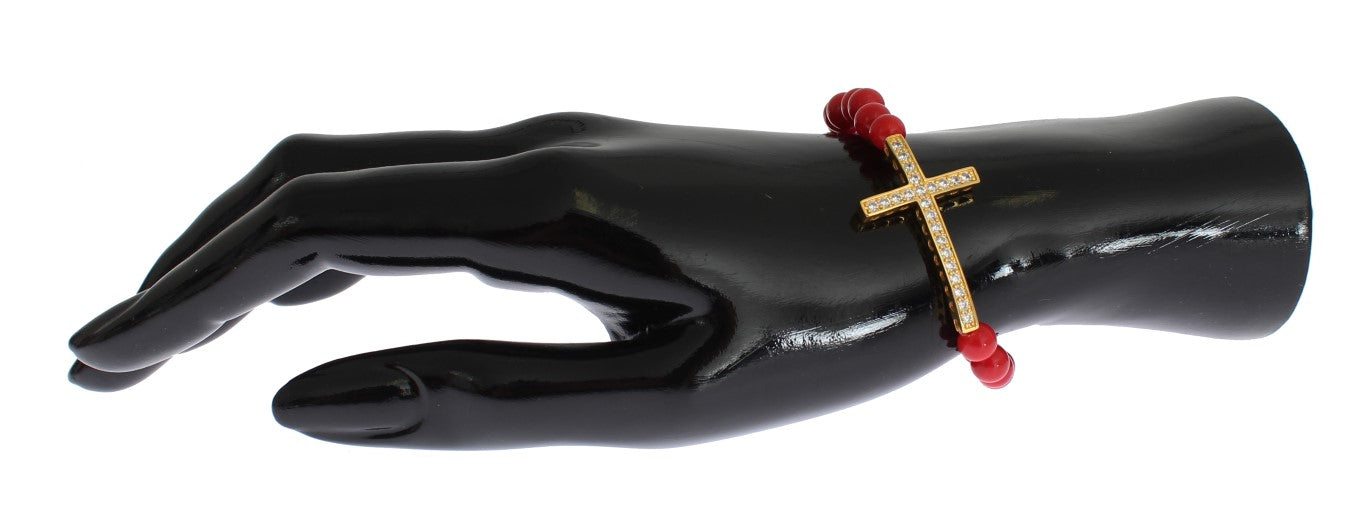 Bracelet Nialaya en argent 925 avec croix en or et corail rouge et zircone cubique