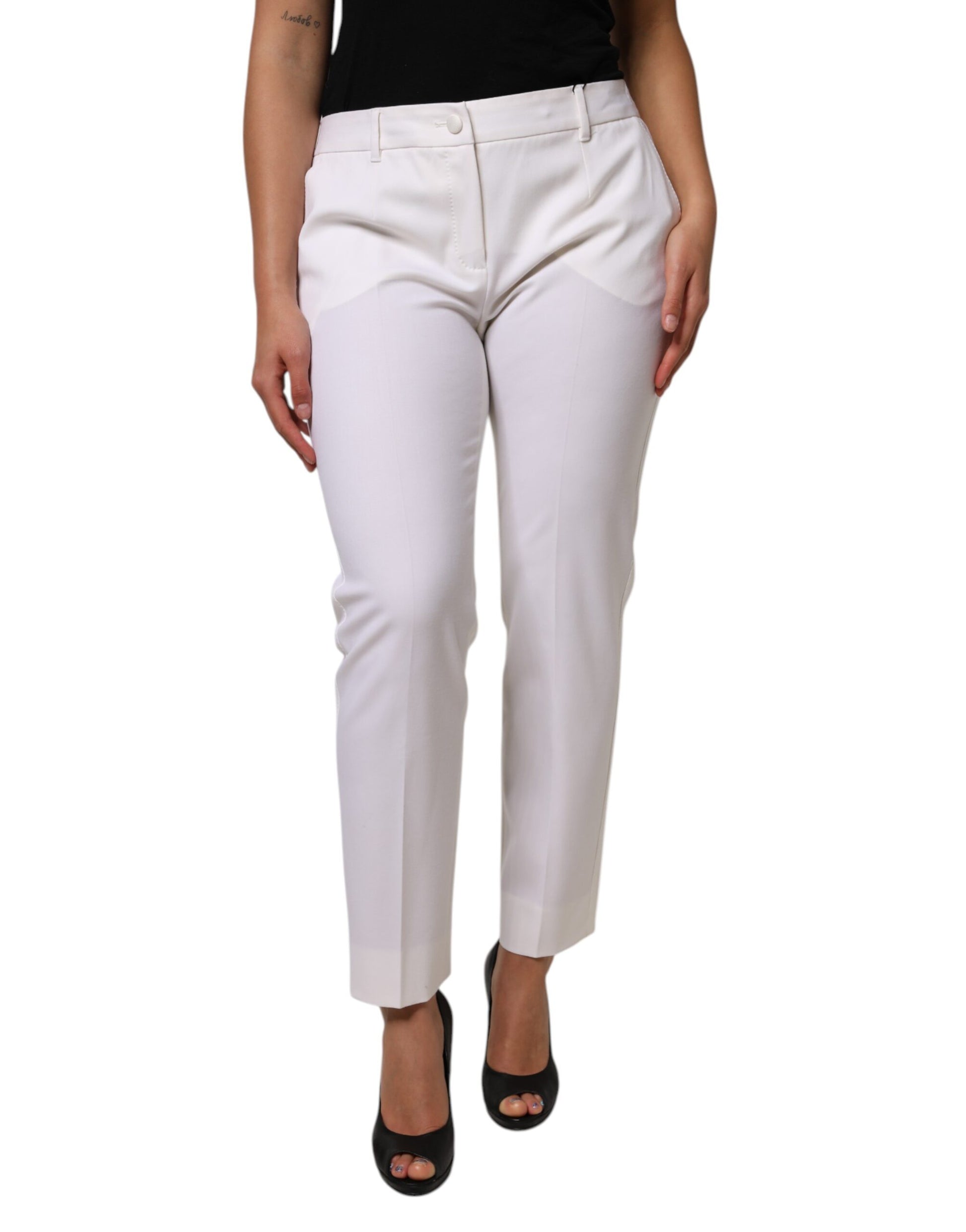 Pantalon fuselé taille moyenne en laine blanche Dolce &amp; Gabbana