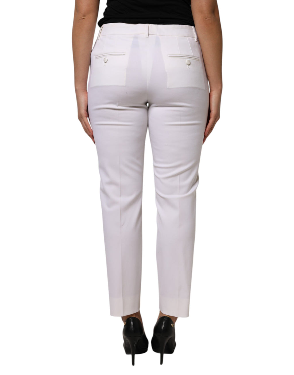 Pantalon fuselé taille moyenne en laine blanche Dolce &amp; Gabbana