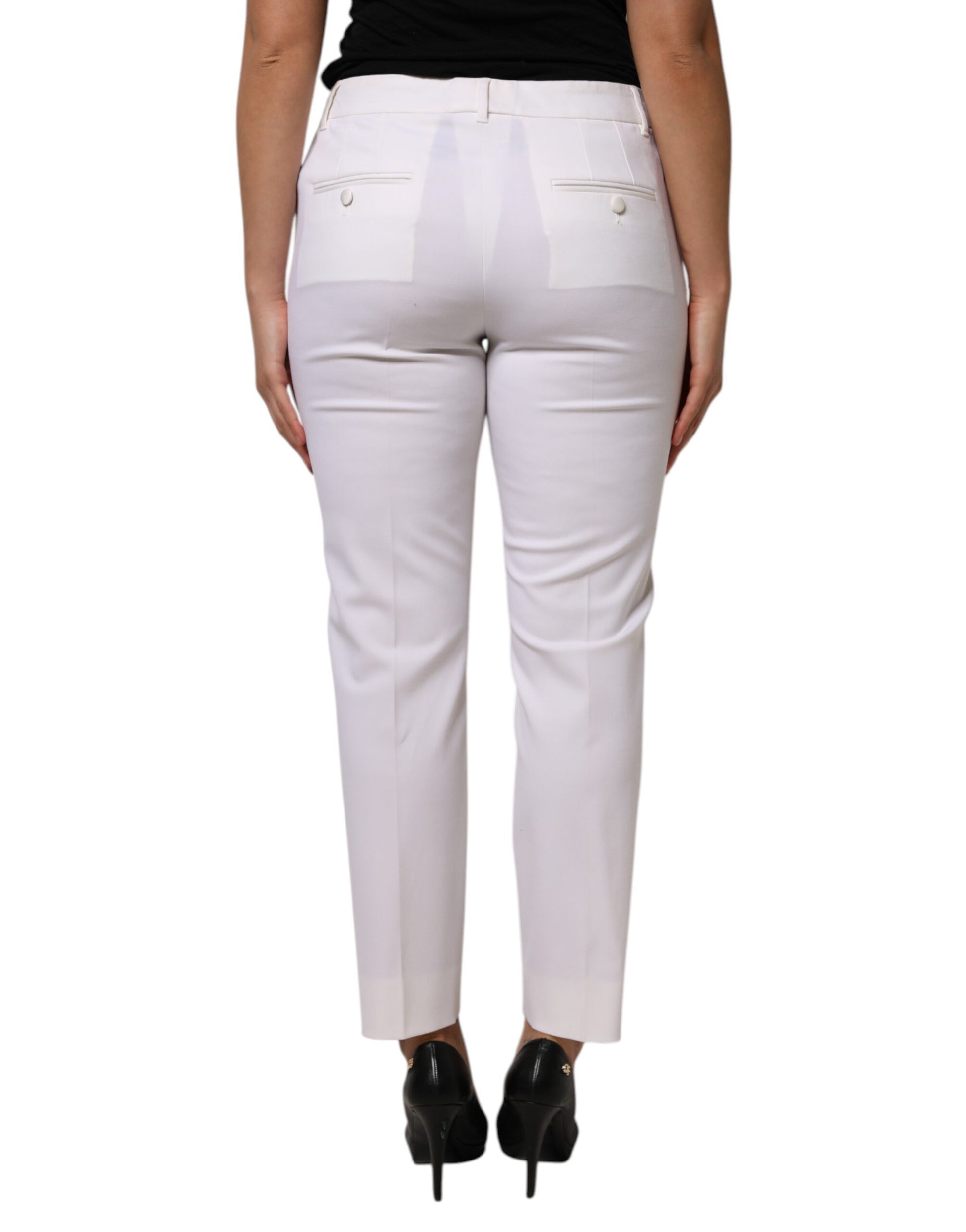 Pantalon fuselé taille moyenne en laine blanche Dolce &amp; Gabbana