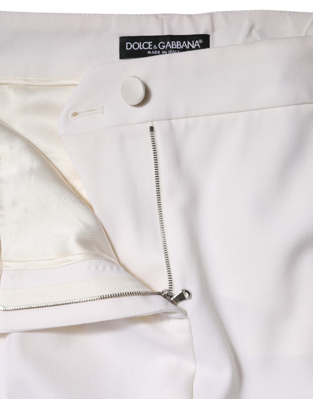 Pantalon fuselé taille moyenne en laine blanche Dolce &amp; Gabbana