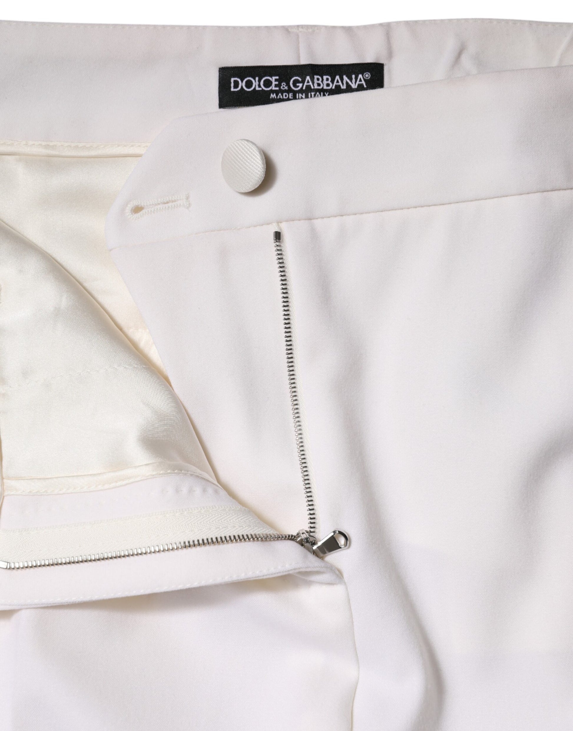Pantalon fuselé taille moyenne en laine blanche Dolce &amp; Gabbana