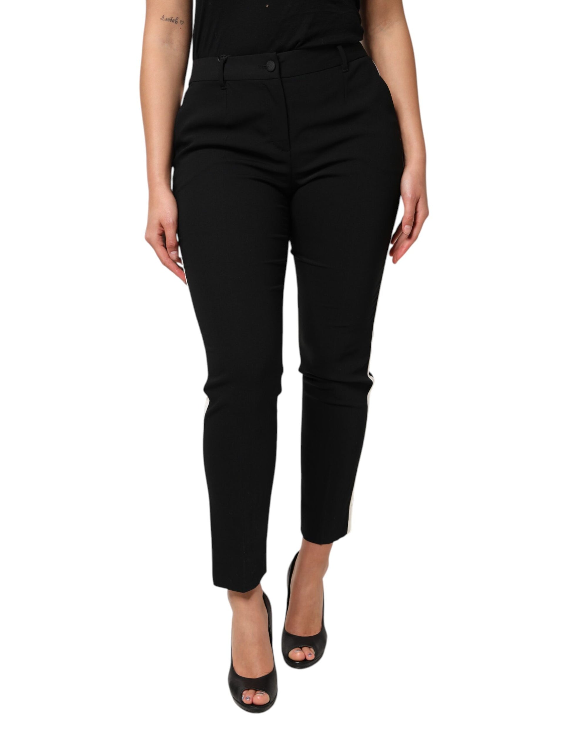 Pantalon fuselé taille haute en laine noire Dolce &amp; Gabbana