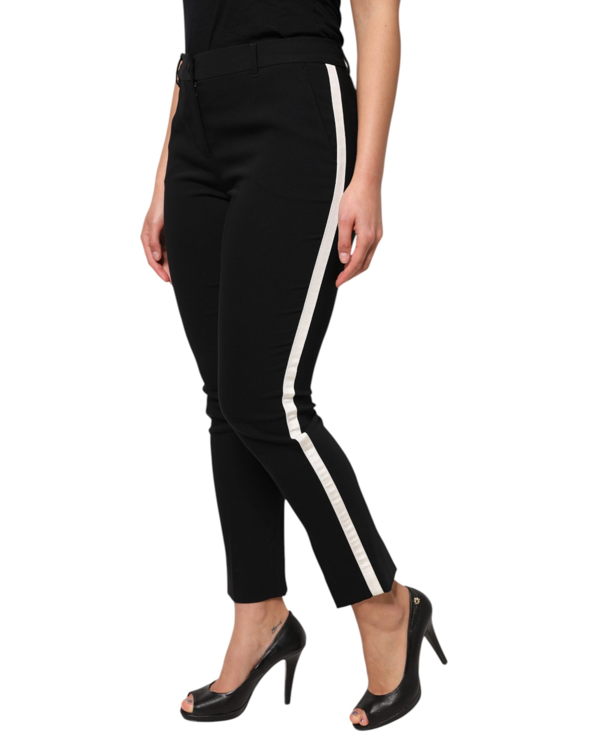 Pantalon fuselé taille haute en laine noire Dolce &amp; Gabbana