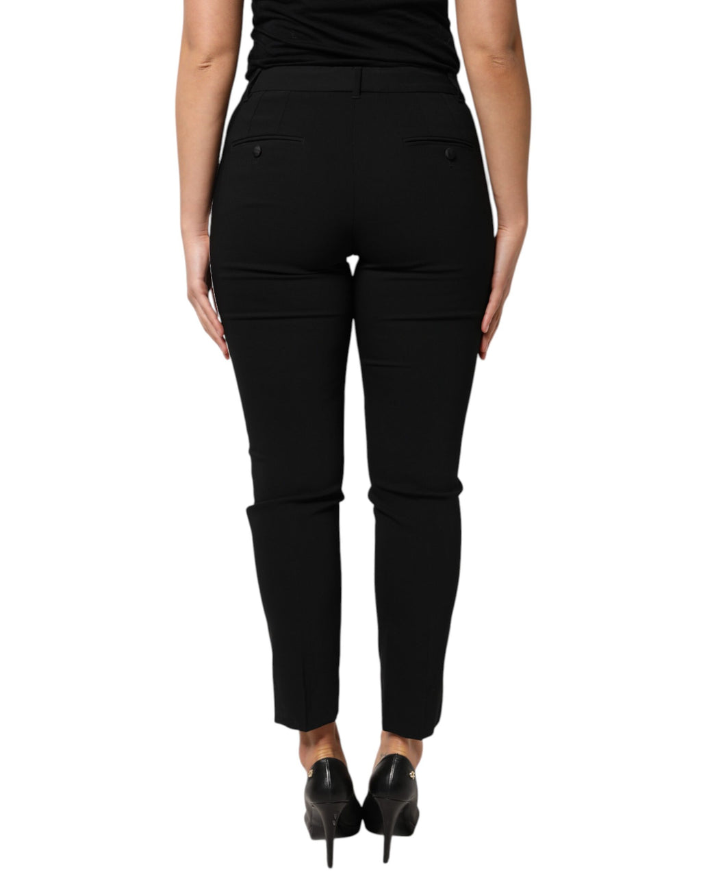 Pantalon fuselé taille haute en laine noire Dolce &amp; Gabbana