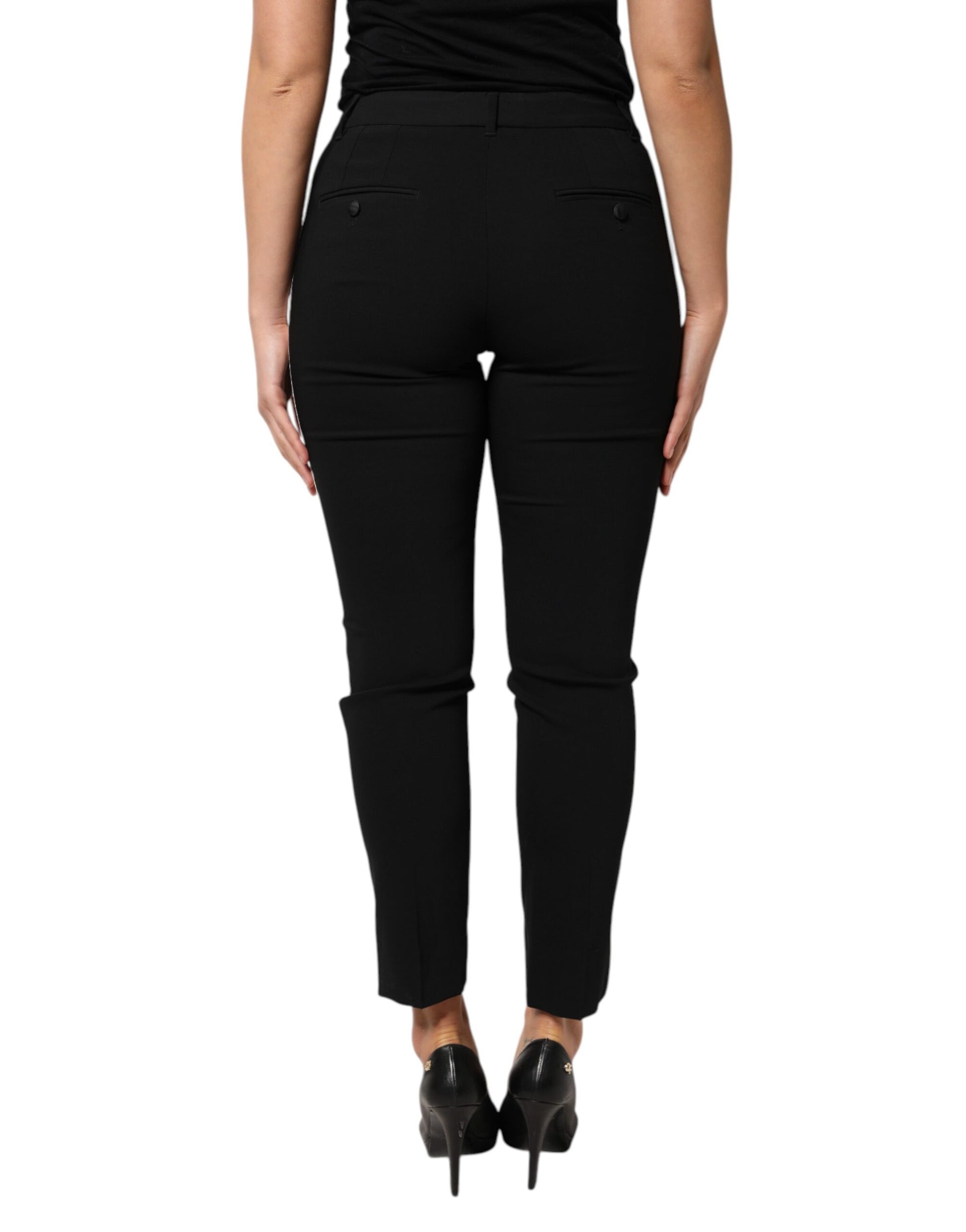 Pantalon fuselé taille haute en laine noire Dolce &amp; Gabbana