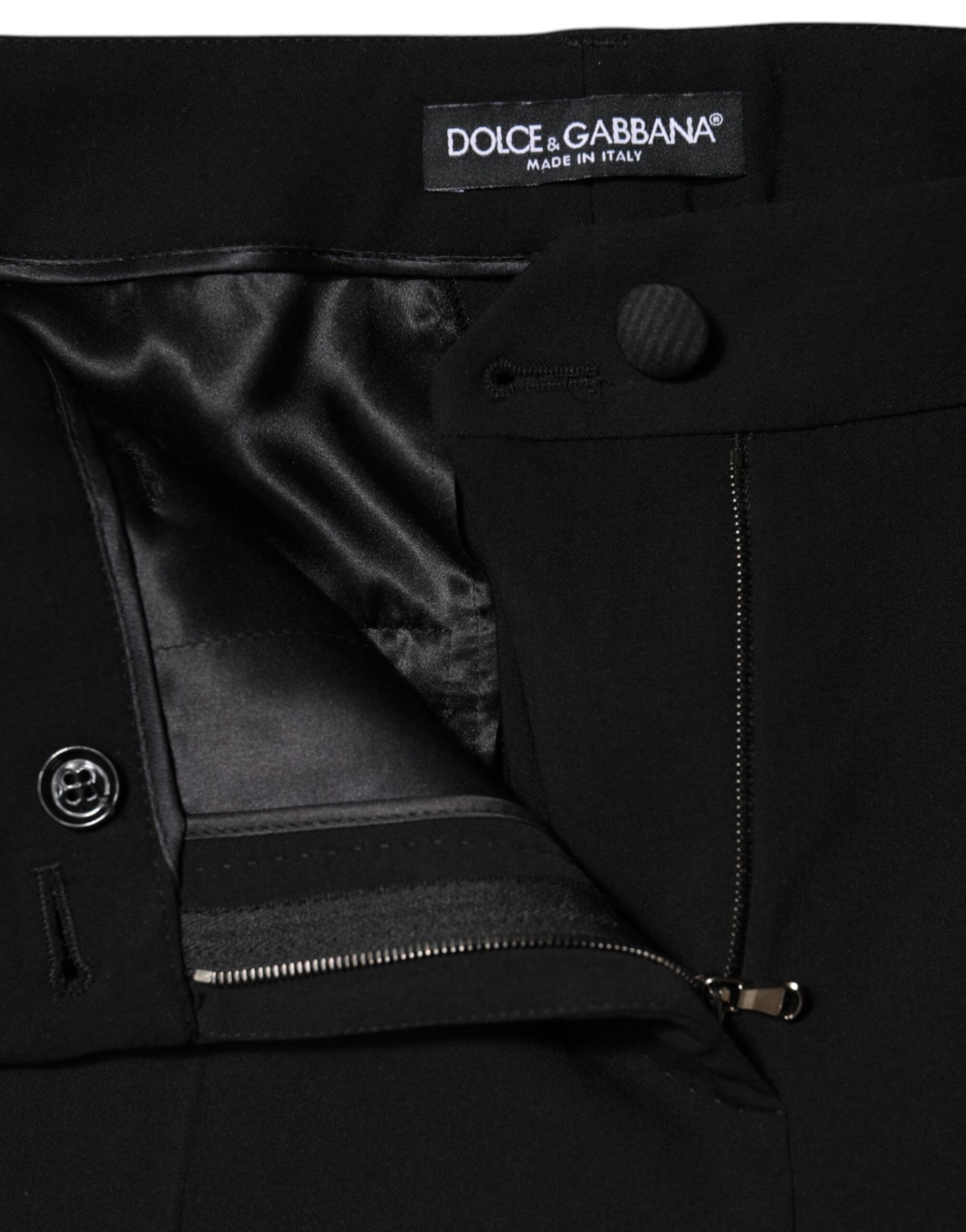Pantalon fuselé taille haute en laine noire Dolce &amp; Gabbana