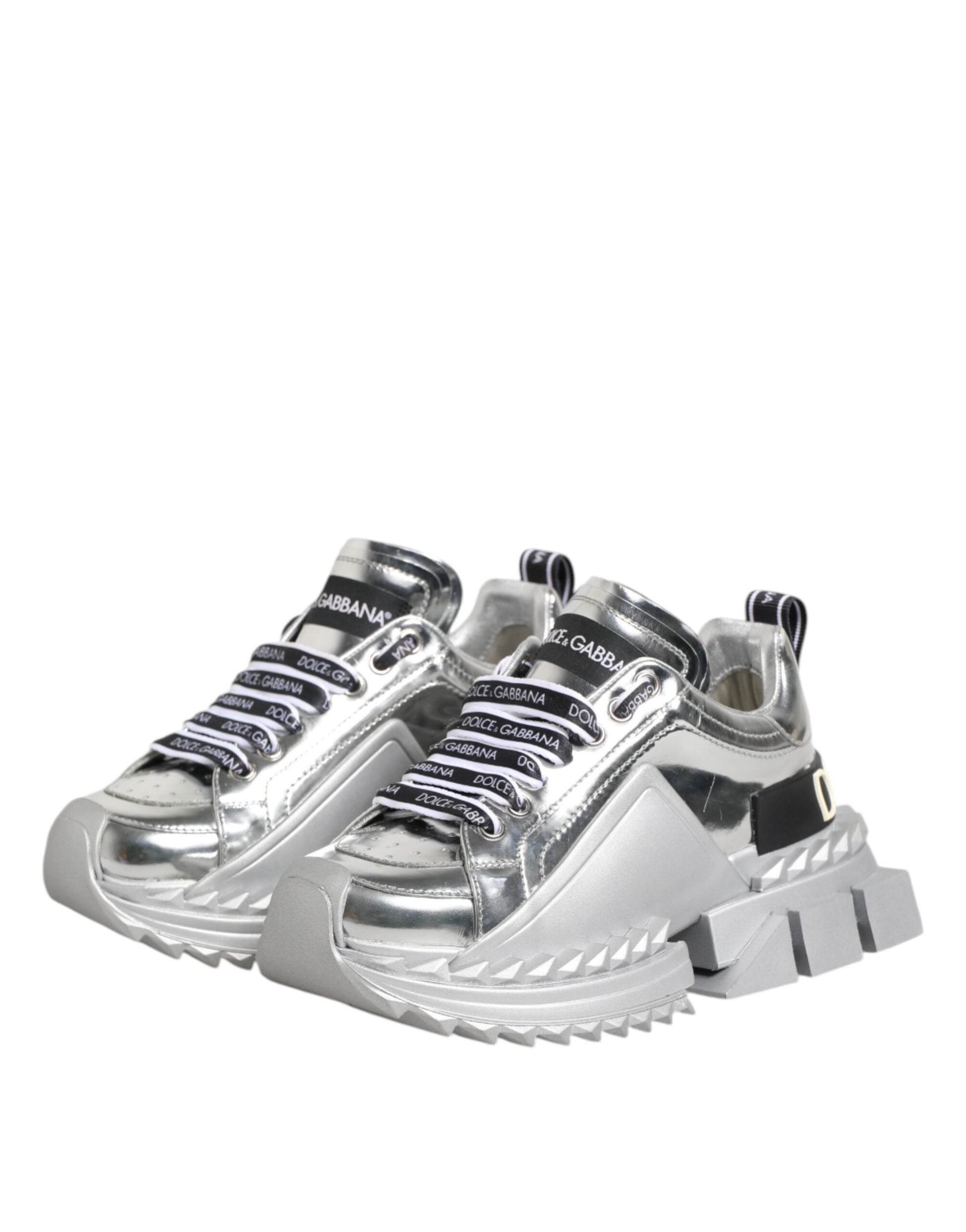 Baskets Super Queen en cuir argenté Dolce &amp; Gabbana